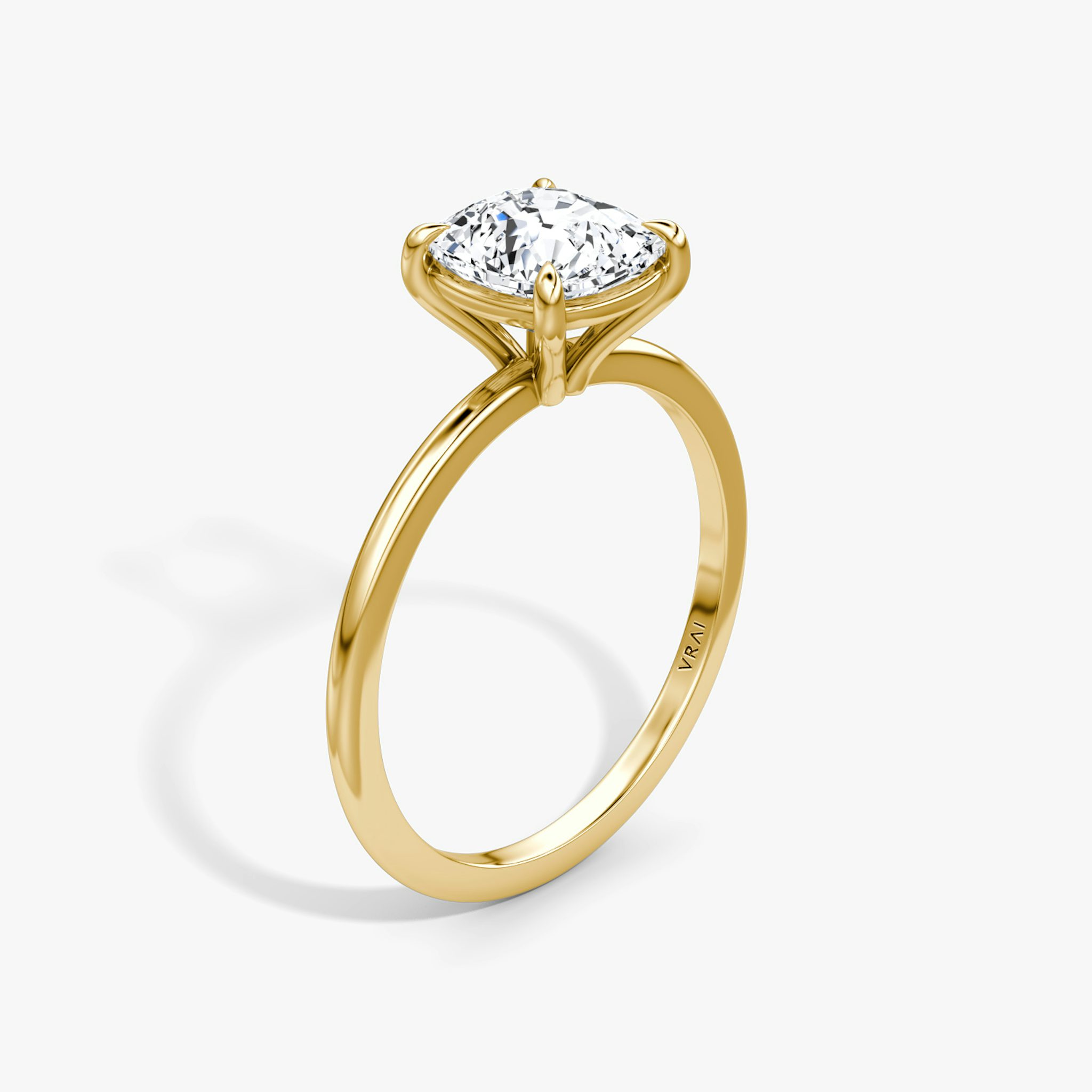The Petite 4-Prong Solitaire | Cushion | 18k | Yellow Gold | bandAccent: Plain | diamondOrientation: vertical | caratWeight: other