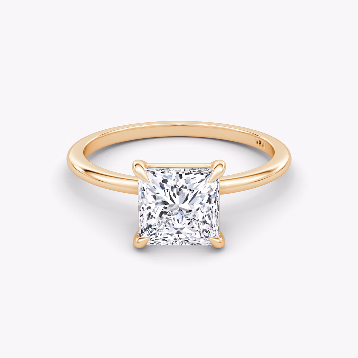 The Petite 4-Prong Solitaire | Princess | 14k | Rose Gold | bandAccent: Plain | diamondOrientation: vertical | caratWeight: other