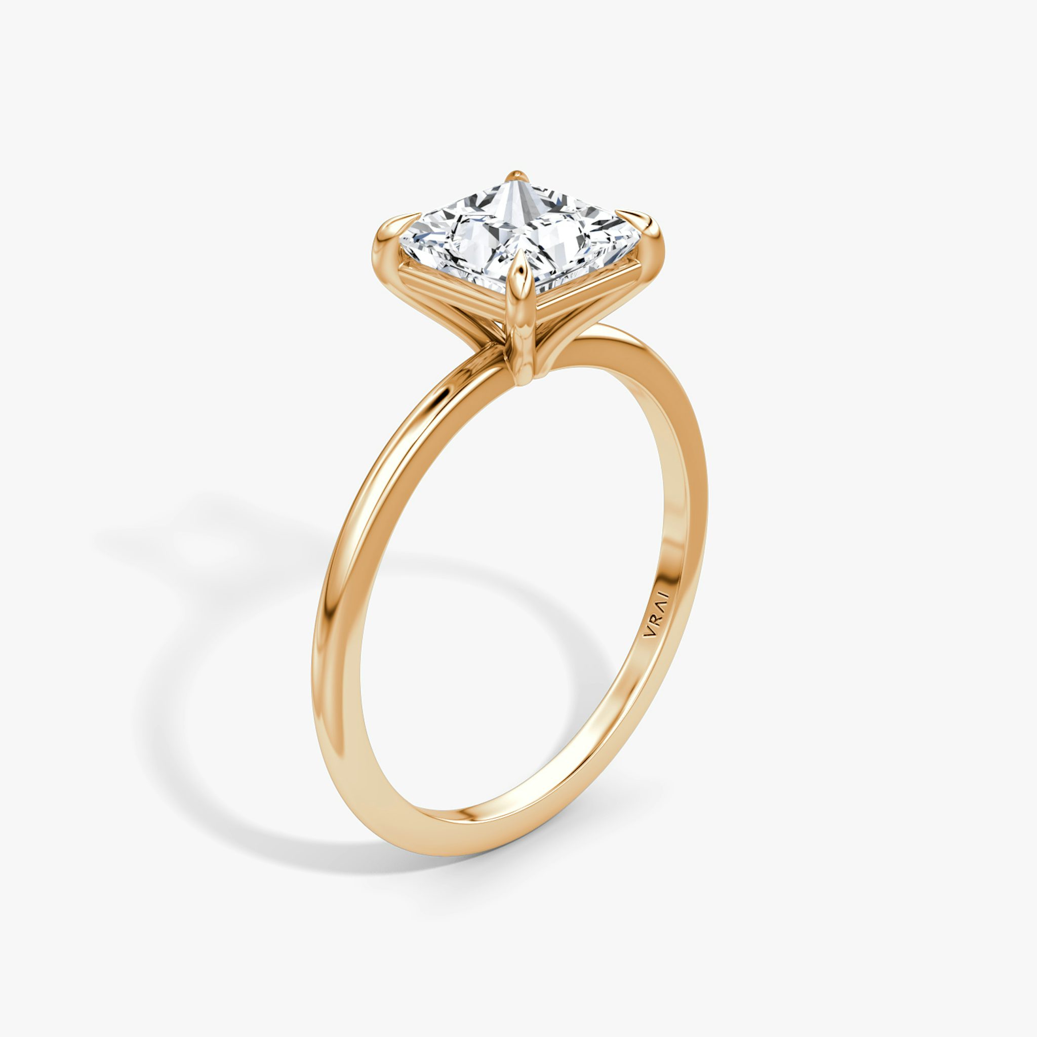 The Petite 4-Prong Solitaire | Princess | 14k | Rose Gold | bandAccent: Plain | diamondOrientation: vertical | caratWeight: other