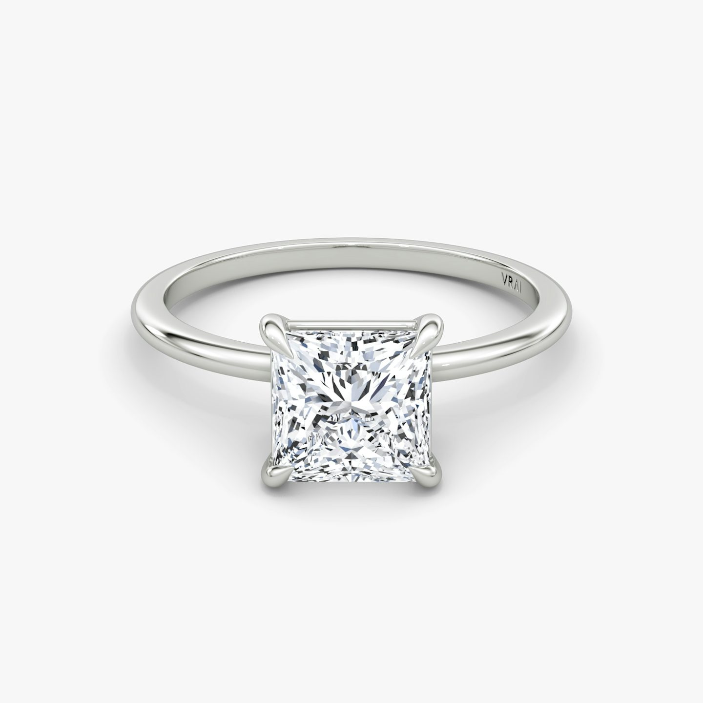 The Petite 4-Prong Solitaire | Princess | 18k | White Gold | bandAccent: Plain | diamondOrientation: vertical | caratWeight: other