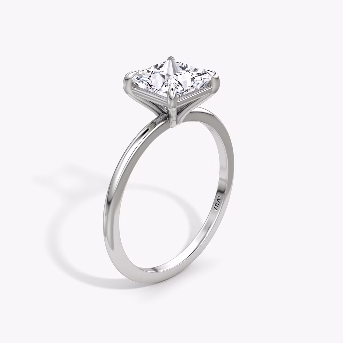 The Petite 4-Prong Solitaire | Princess | 18k | White Gold | bandAccent: Plain | diamondOrientation: vertical | caratWeight: other