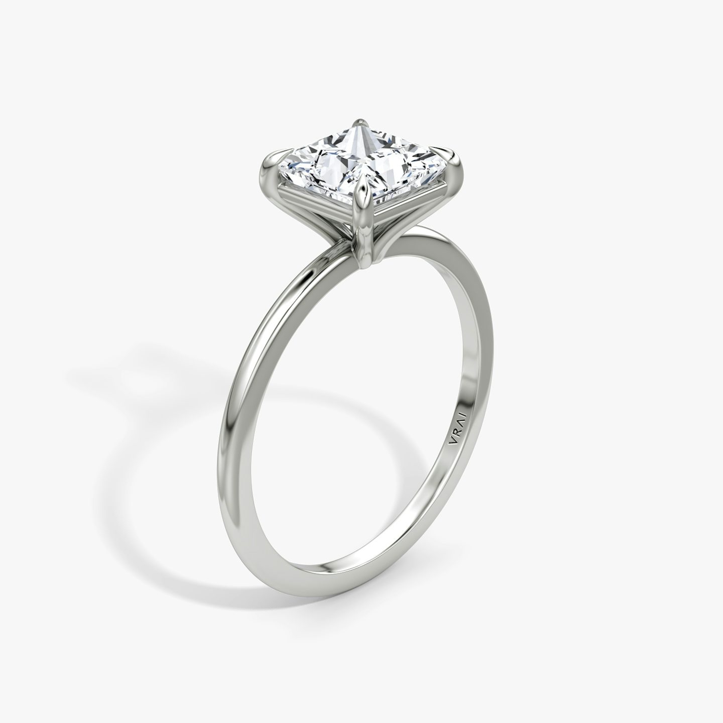 The Petite 4-Prong Solitaire | Princess | 18k | White Gold | bandAccent: Plain | diamondOrientation: vertical | caratWeight: other
