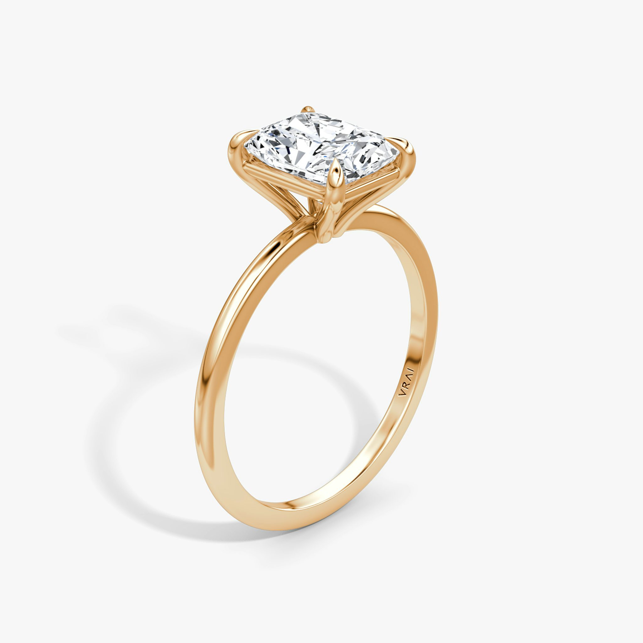 The Petite 4-Prong Solitaire | Radiant | 14k | Rose Gold | bandAccent: Plain | diamondOrientation: vertical | caratWeight: other
