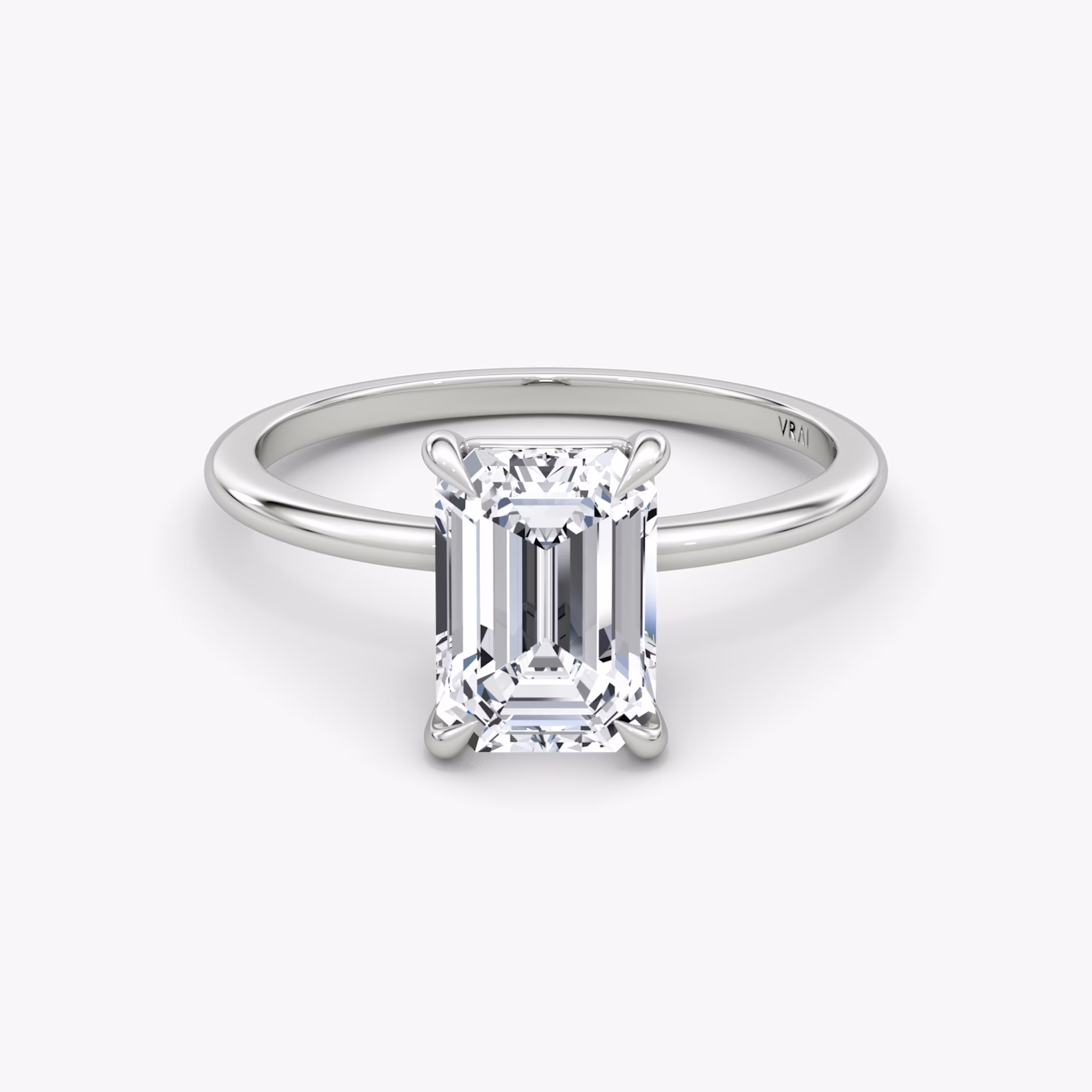 The Petite 4-Prong Solitaire | Emerald | 18k | White Gold | bandAccent: Plain | diamondOrientation: vertical | caratWeight: other