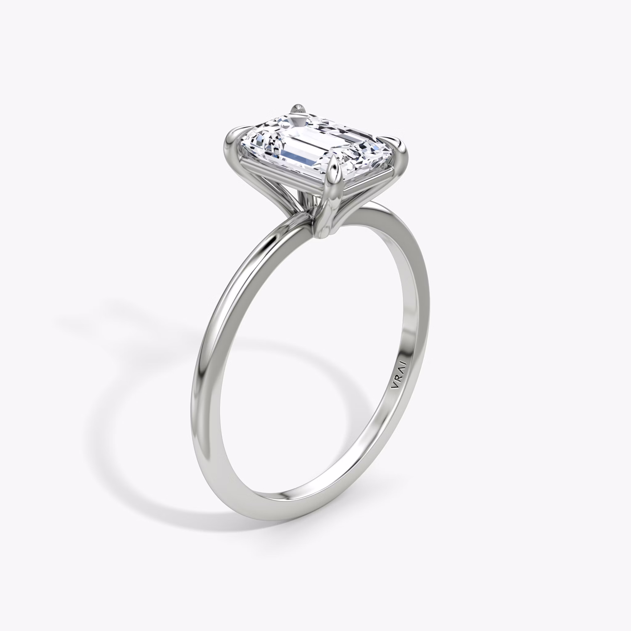 The Petite 4-Prong Solitaire | Emerald | 18k | White Gold | bandAccent: Plain | diamondOrientation: vertical | caratWeight: other