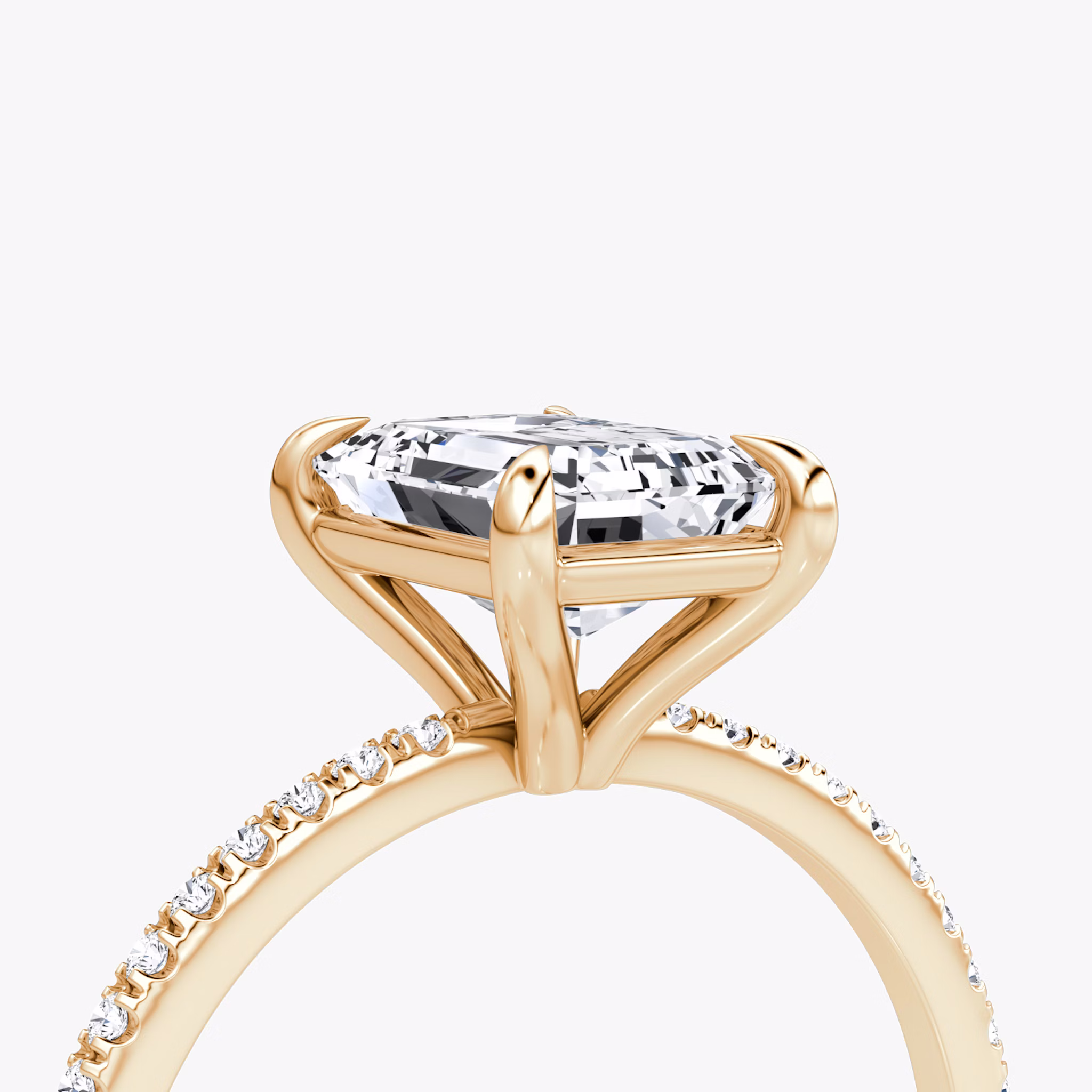The Petite 4-Prong Solitaire | Emerald | 14k | Rose Gold | bandAccent: Pavé | diamondOrientation: vertical | caratWeight: other