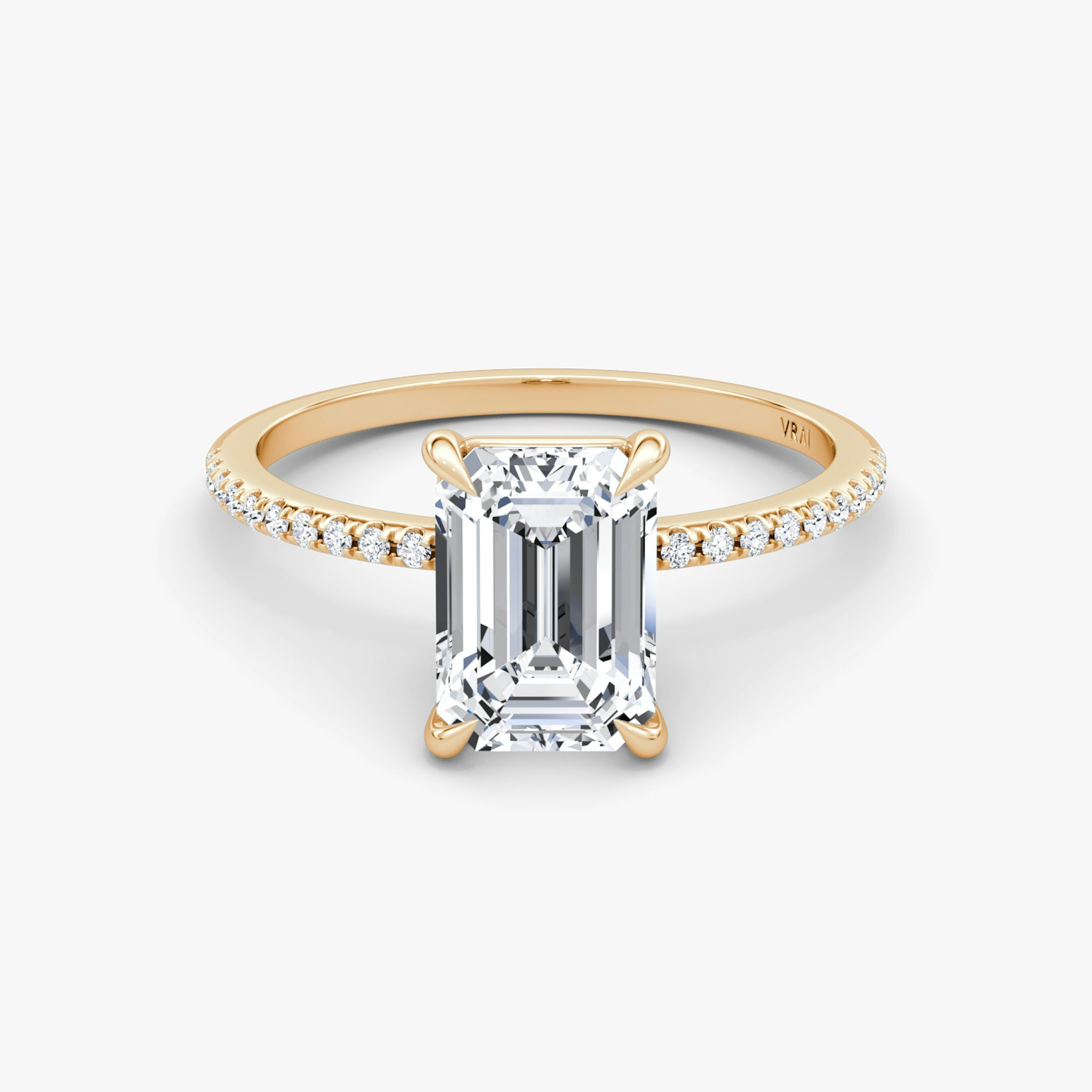 The Petite 4-Prong Solitaire | Emerald | 14k | Rose Gold | bandAccent: Pavé | diamondOrientation: vertical | caratWeight: other