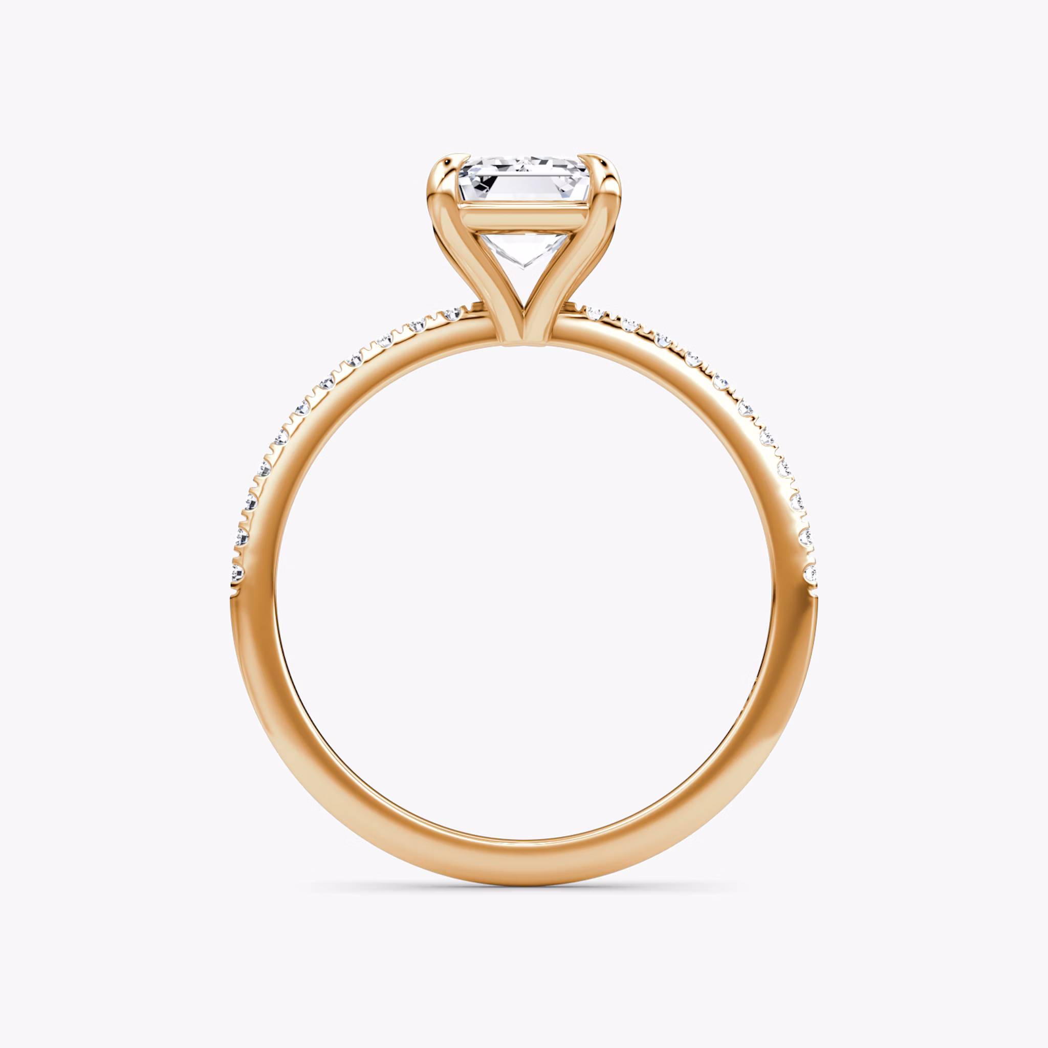 The Petite 4-Prong Solitaire | Emerald | 14k | Rose Gold | bandAccent: Pavé | diamondOrientation: vertical | caratWeight: other