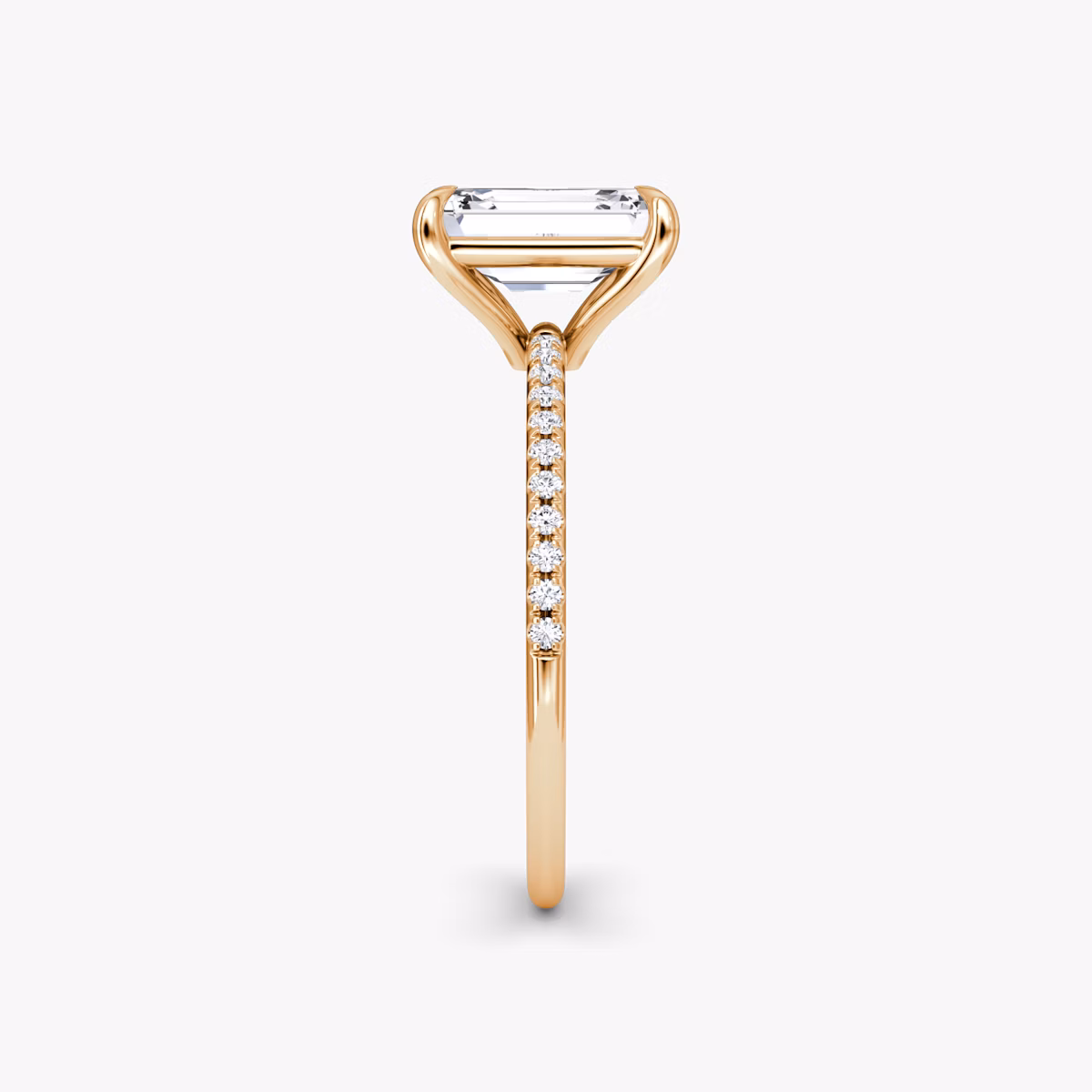 The Petite 4-Prong Solitaire | Emerald | 14k | Rose Gold | bandAccent: Pavé | diamondOrientation: vertical | caratWeight: other