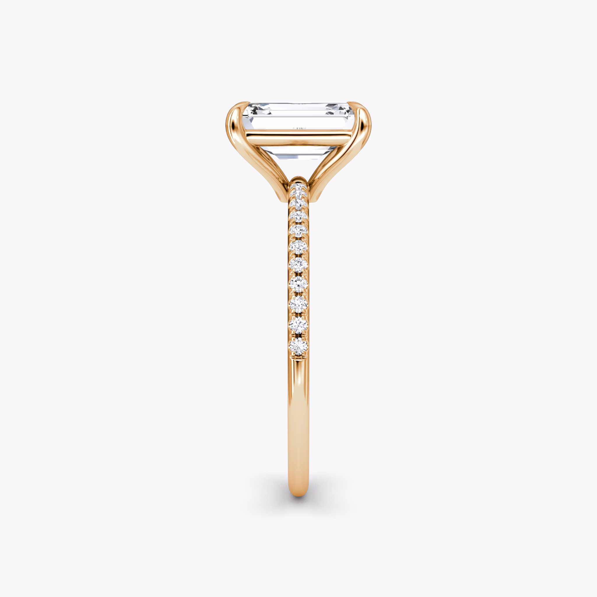 The Petite 4-Prong Solitaire | Emerald | 14k | Rose Gold | bandAccent: Pavé | diamondOrientation: vertical | caratWeight: other