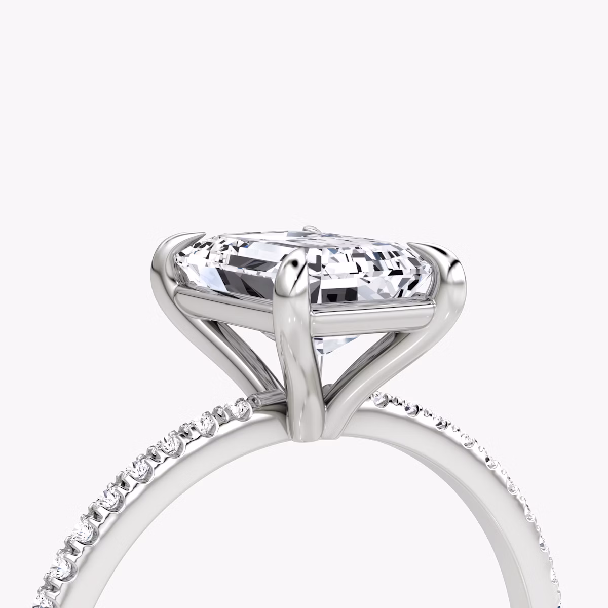The Petite 4-Prong Solitaire | Emerald | 18k | White Gold | bandAccent: Pavé | diamondOrientation: vertical | caratWeight: other