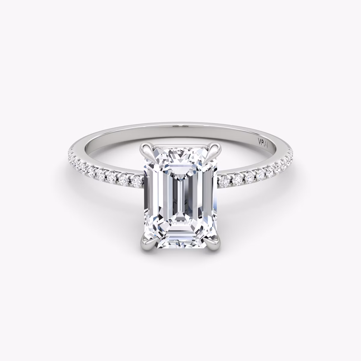 The Petite 4-Prong Solitaire | Emerald | 18k | White Gold | bandAccent: Pavé | diamondOrientation: vertical | caratWeight: other
