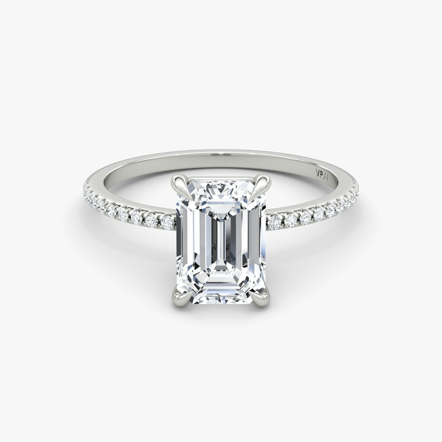The Petite 4-Prong Solitaire | Emerald | 18k | White Gold | bandAccent: Pavé | diamondOrientation: vertical | caratWeight: other