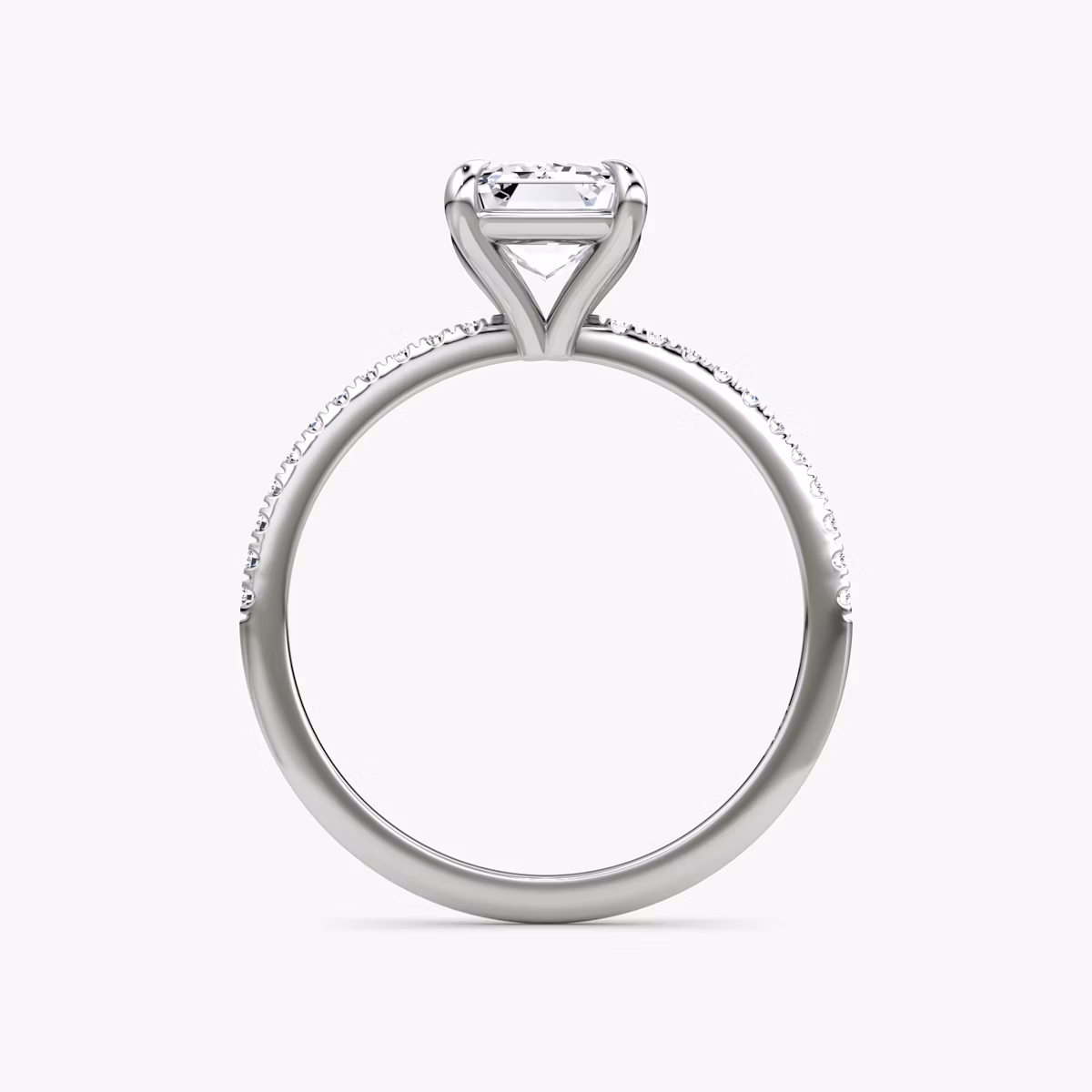 The Petite 4-Prong Solitaire | Emerald | 18k | White Gold | bandAccent: Pavé | diamondOrientation: vertical | caratWeight: other