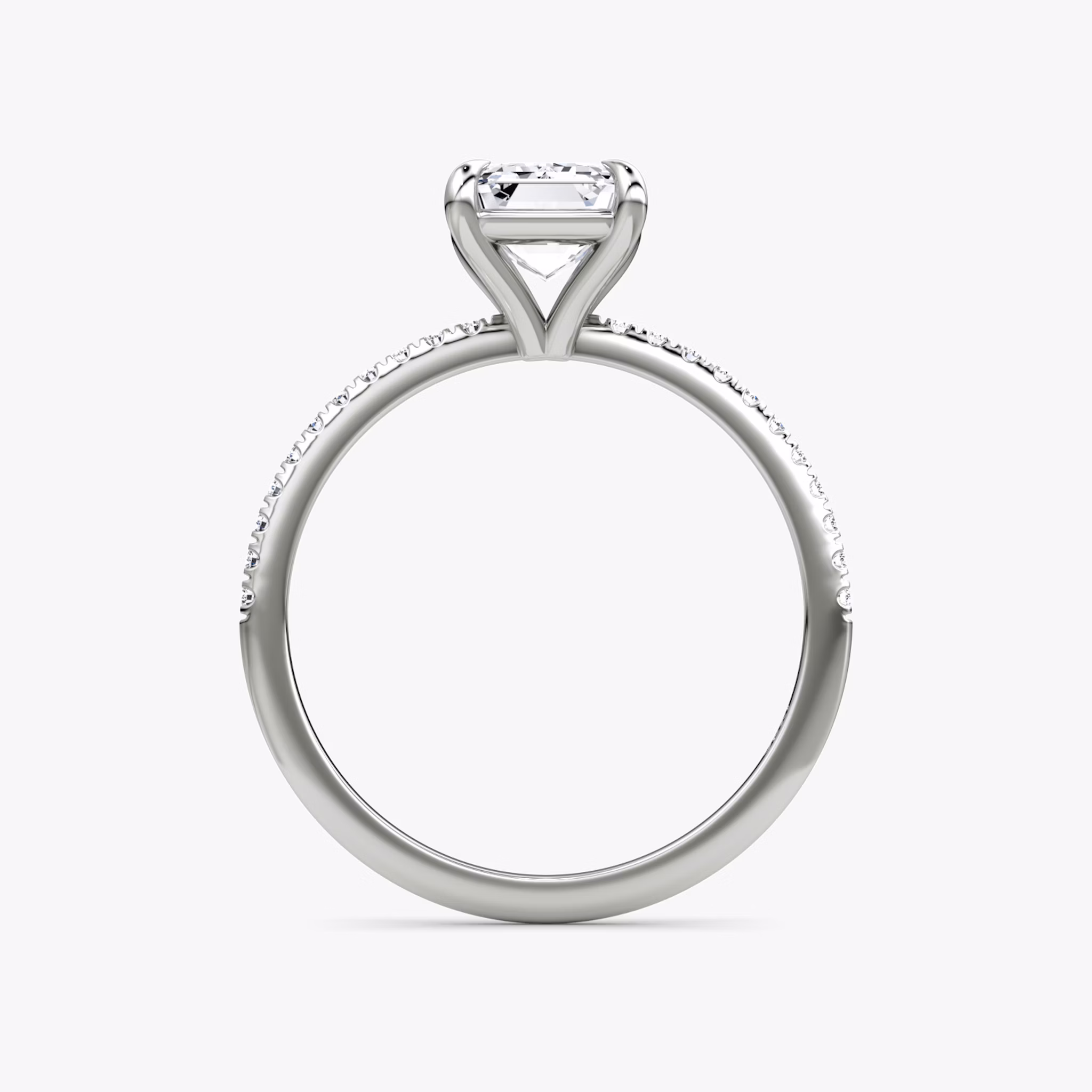 The Petite 4-Prong Solitaire | Emerald | Platinum | bandAccent: Pavé | diamondOrientation: vertical | caratWeight: other