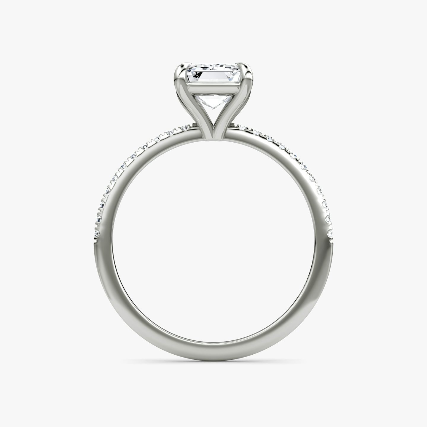 The Petite 4-Prong Solitaire | Emerald | 18k | White Gold | bandAccent: Pavé | diamondOrientation: vertical | caratWeight: other