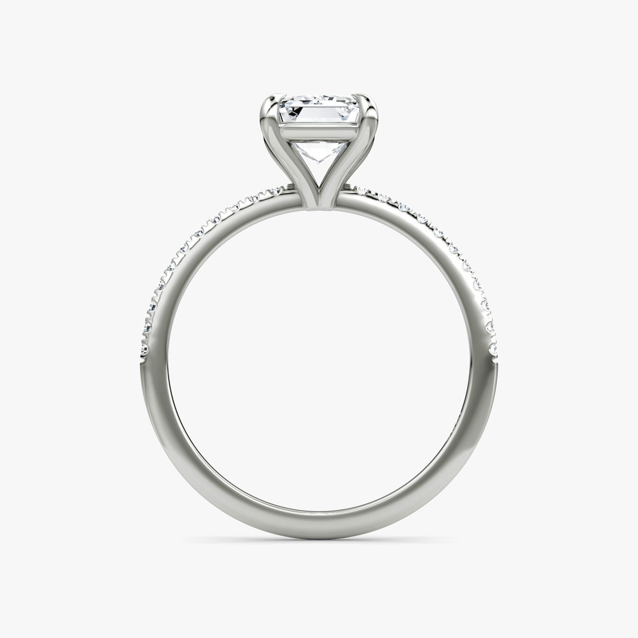 The Petite 4-Prong Solitaire | Emerald | Platinum | bandAccent: Pavé | diamondOrientation: vertical | caratWeight: other