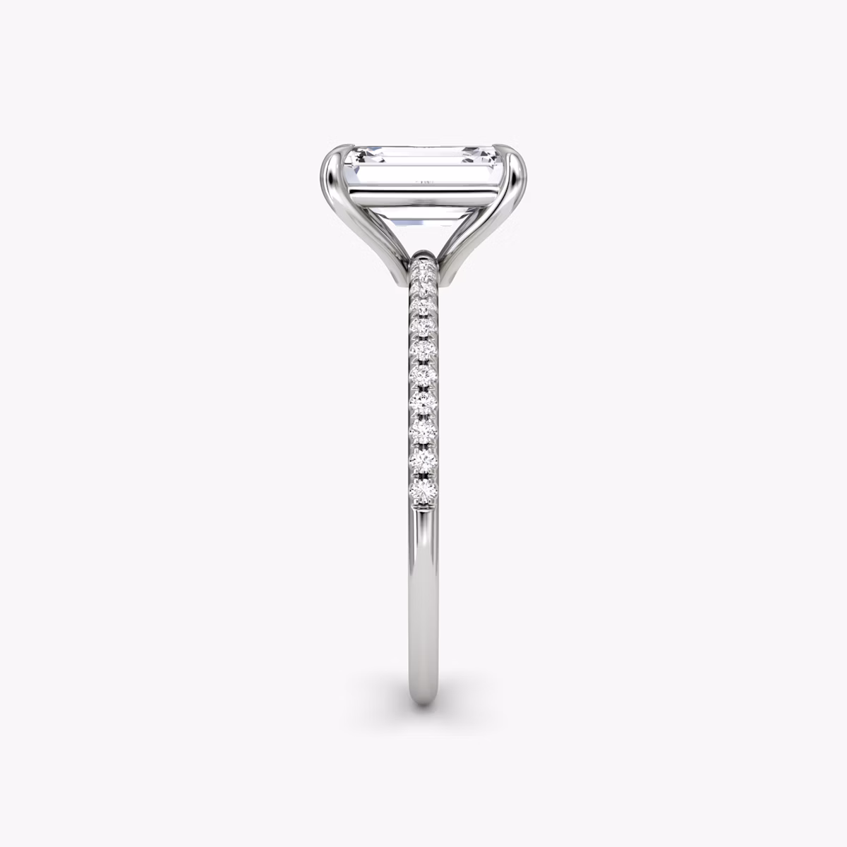 The Petite 4-Prong Solitaire | Emerald | 18k | White Gold | bandAccent: Pavé | diamondOrientation: vertical | caratWeight: other