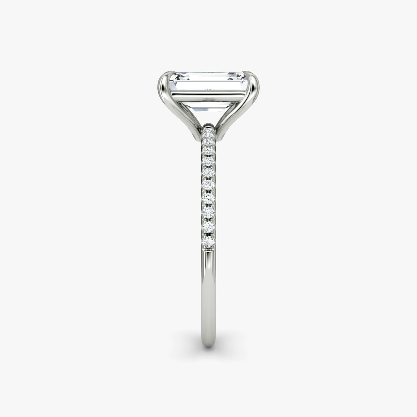 The Petite 4-Prong Solitaire | Emerald | 18k | White Gold | bandAccent: Pavé | diamondOrientation: vertical | caratWeight: other