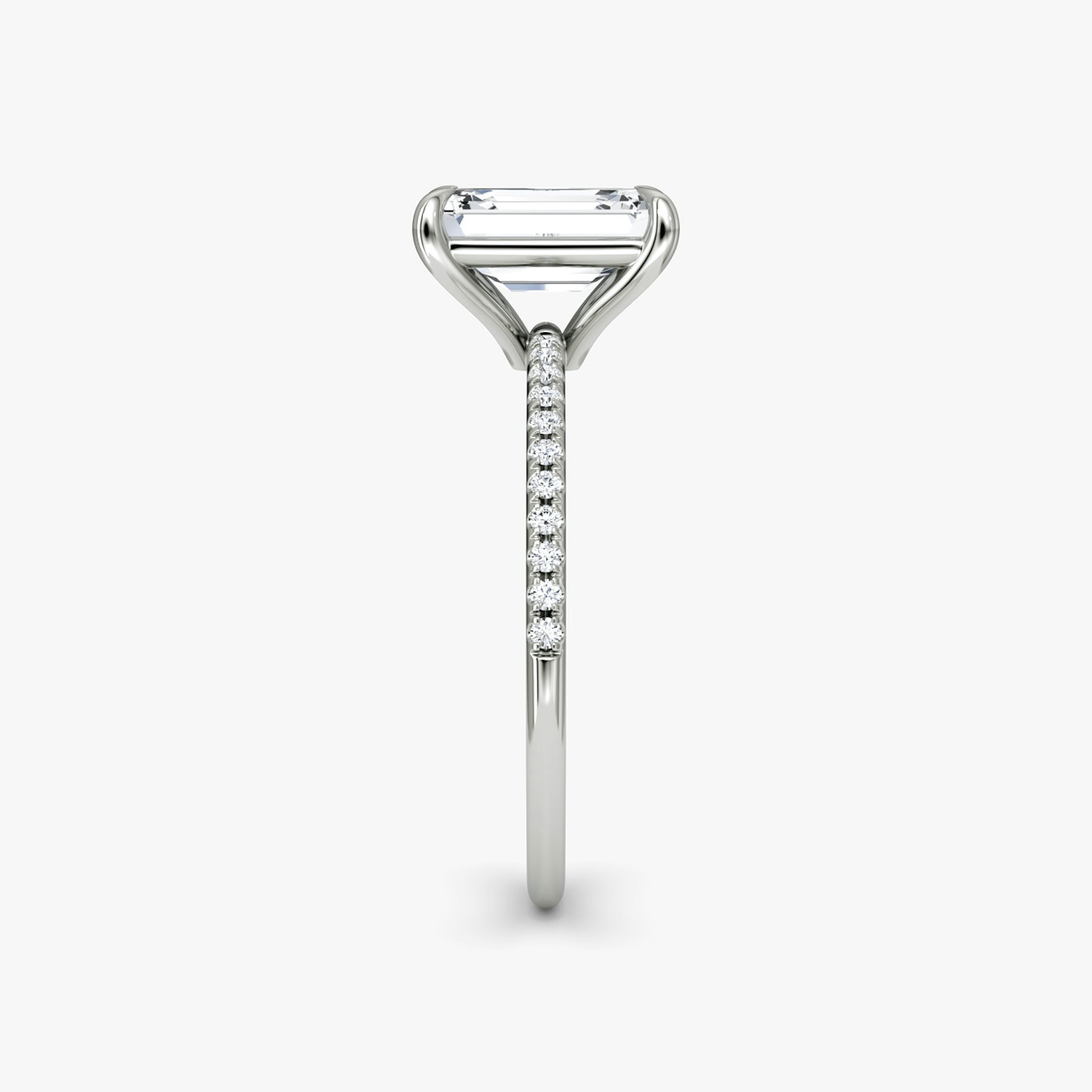 The Petite 4-Prong Solitaire | Emerald | Platinum | bandAccent: Pavé | diamondOrientation: vertical | caratWeight: other