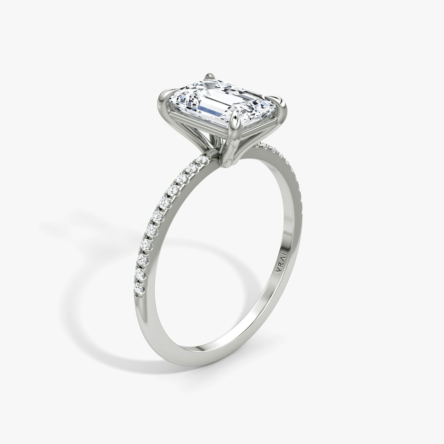 The Petite 4-Prong Solitaire | Emerald | 18k | White Gold | bandAccent: Pavé | diamondOrientation: vertical | caratWeight: other