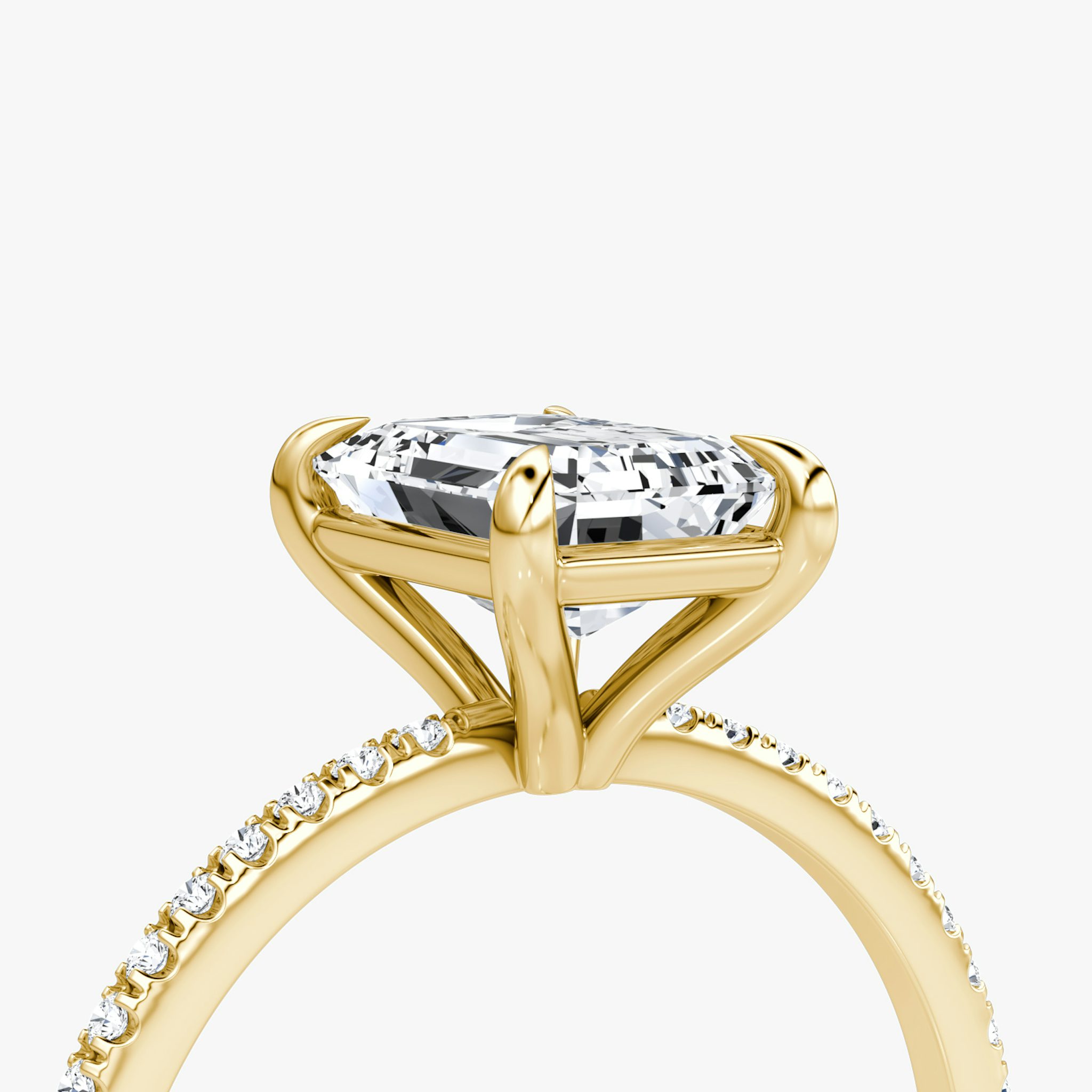 The Petite 4-Prong Solitaire | Emerald | 18k | Yellow Gold | bandAccent: Pavé | diamondOrientation: vertical | caratWeight: other