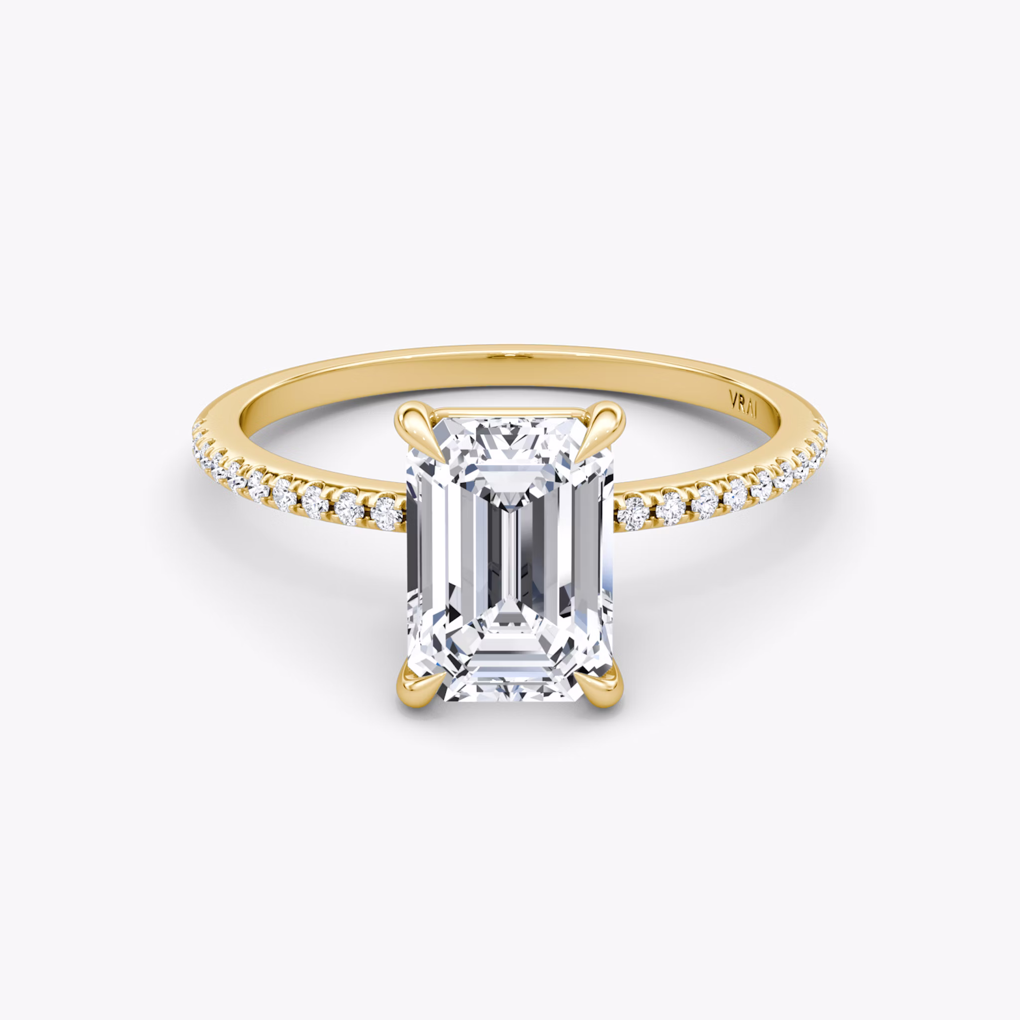 The Petite 4-Prong Solitaire | Emerald | 18k | Yellow Gold | bandAccent: Pavé | diamondOrientation: vertical | caratWeight: other