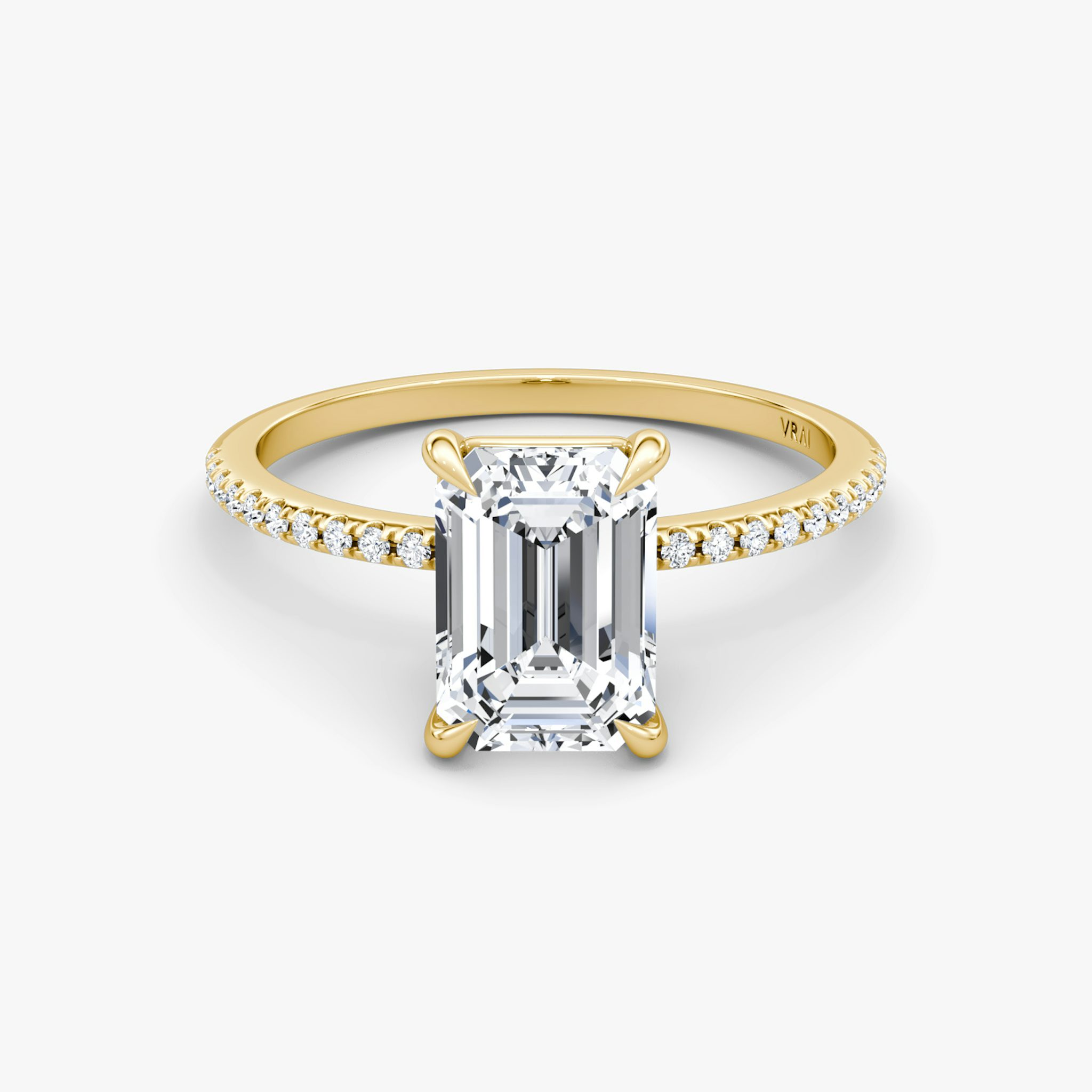 The Petite 4-Prong Solitaire | Emerald | 18k | Yellow Gold | bandAccent: Pavé | diamondOrientation: vertical | caratWeight: other