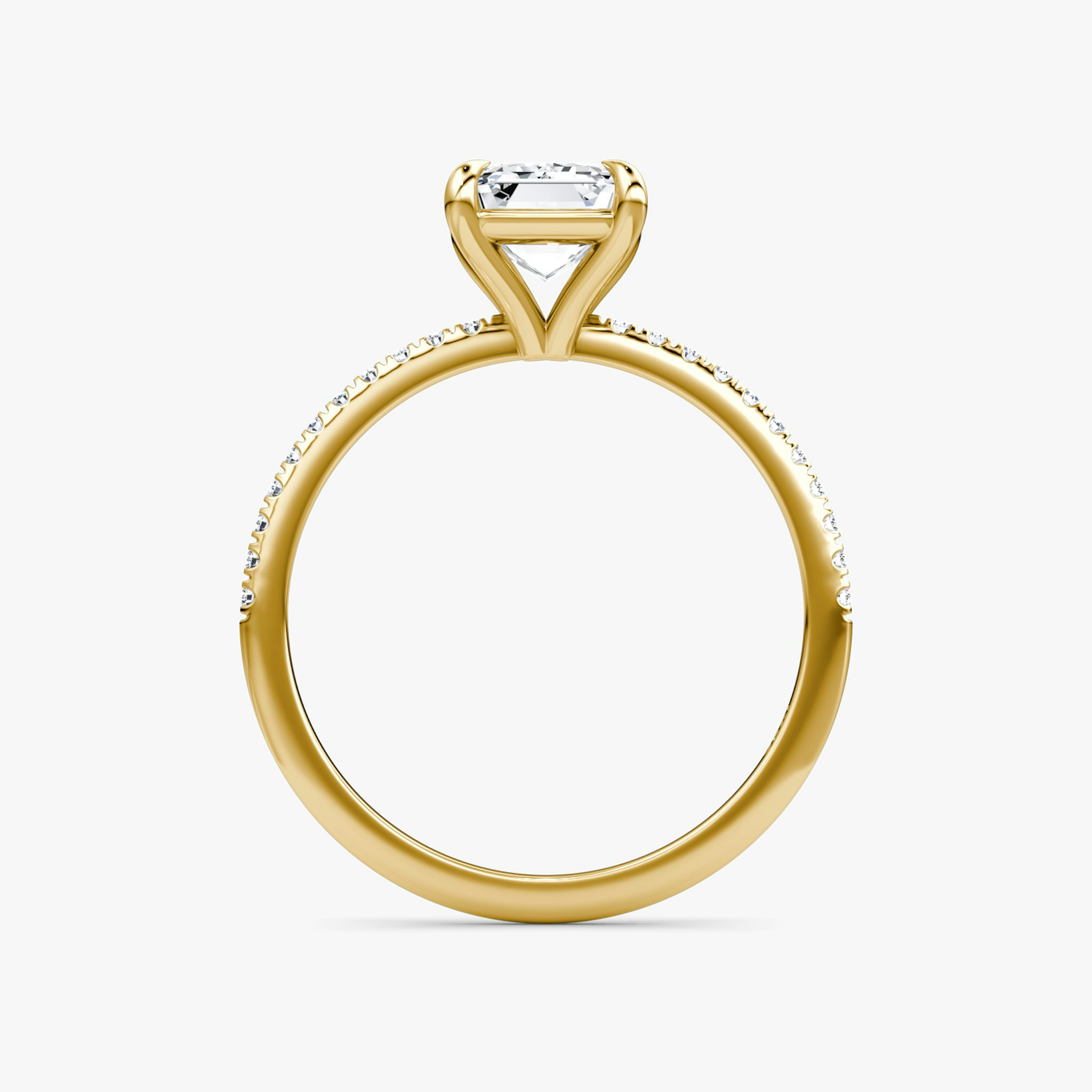The Petite 4-Prong Solitaire | Emerald | 18k | Yellow Gold | bandAccent: Pavé | diamondOrientation: vertical | caratWeight: other