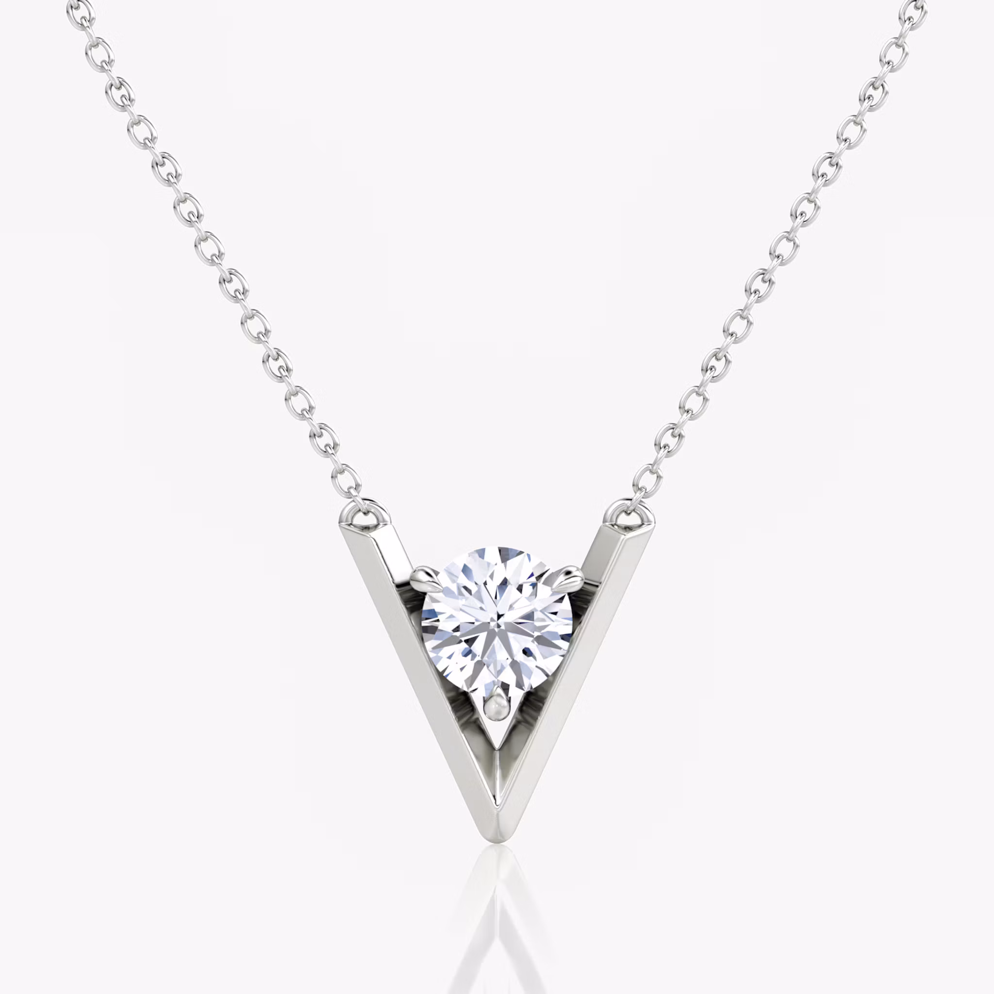 VRAI V Solitaire Necklace Round Brilliant | White Gold