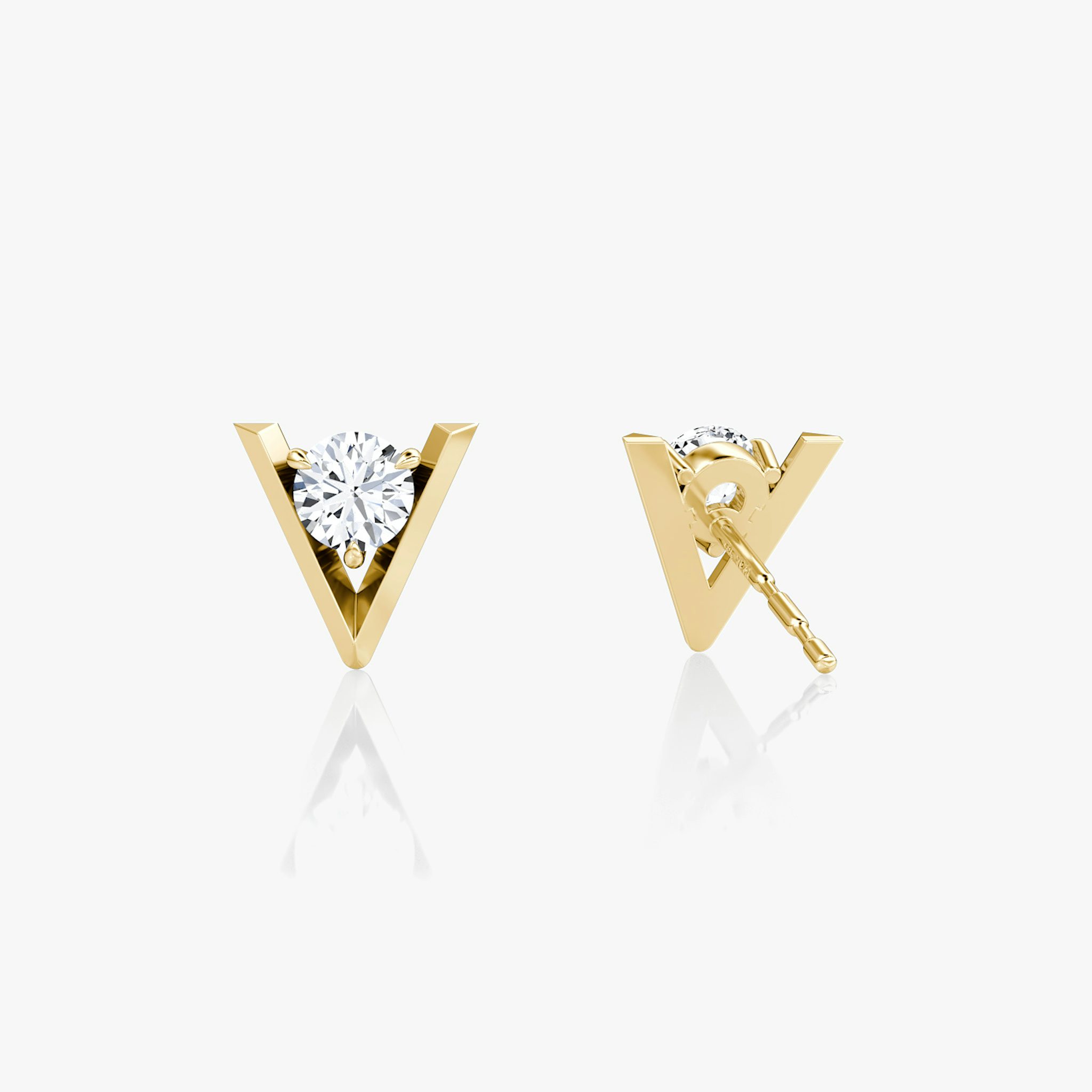 VRAI V Solitaire Studs | Round Brilliant | 14k | Yellow Gold | caratWeight: 0.10ct