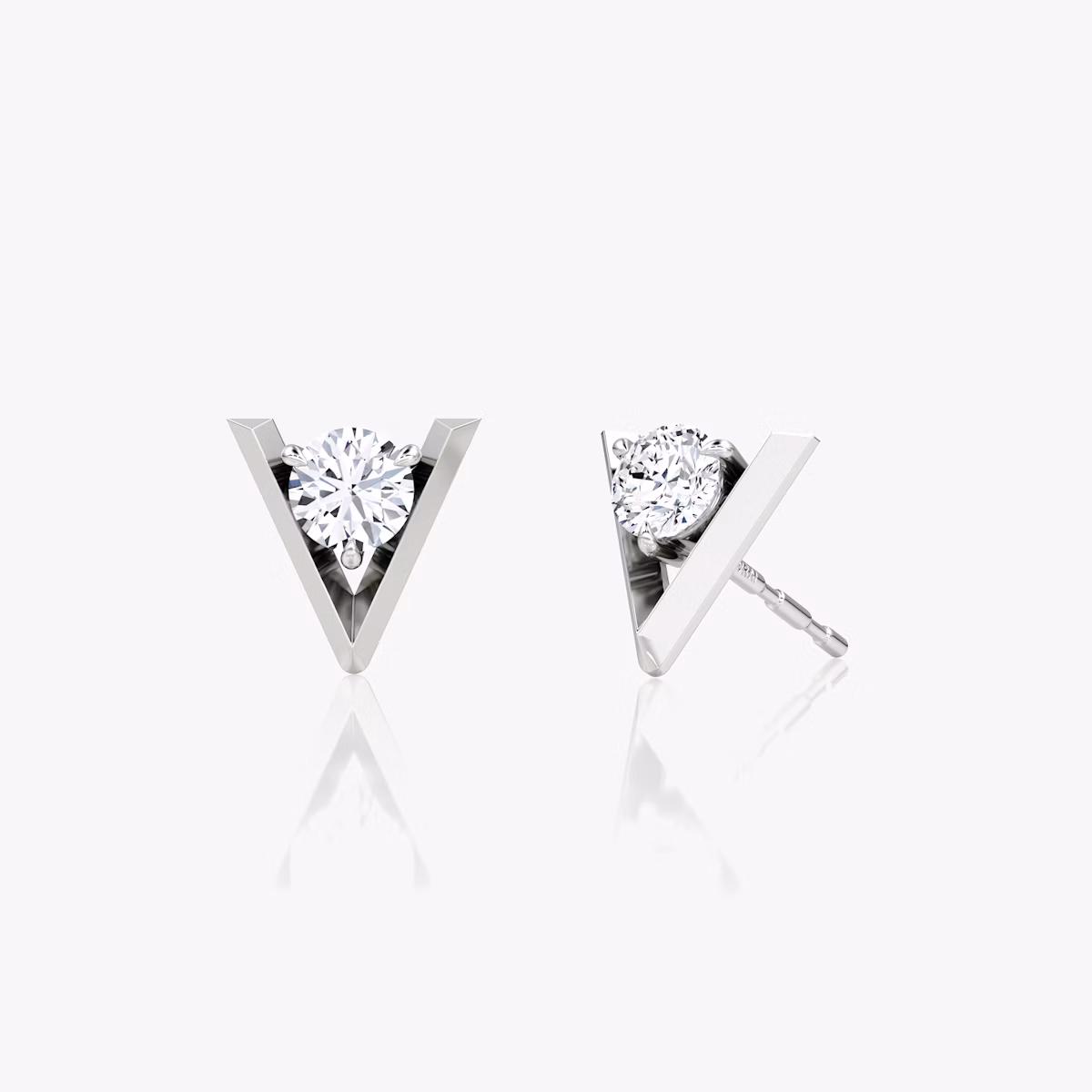 0.25ct round diamond signature V-stud earrings in sterling silver, featuring sleek prong setting for modern elegance.