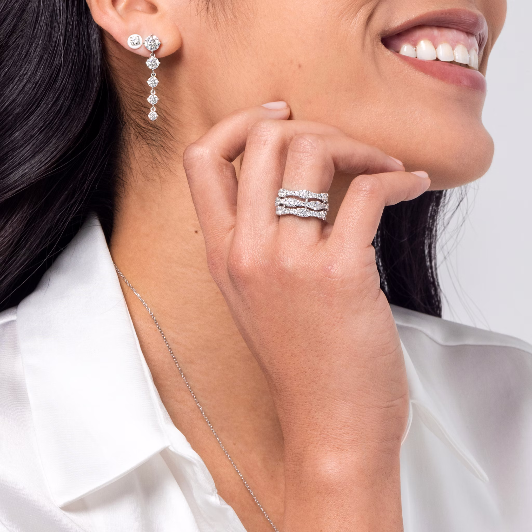 Multi Row Pavé Ring | Round Brilliant | 14k | Yellow Gold | diamondCount: 3