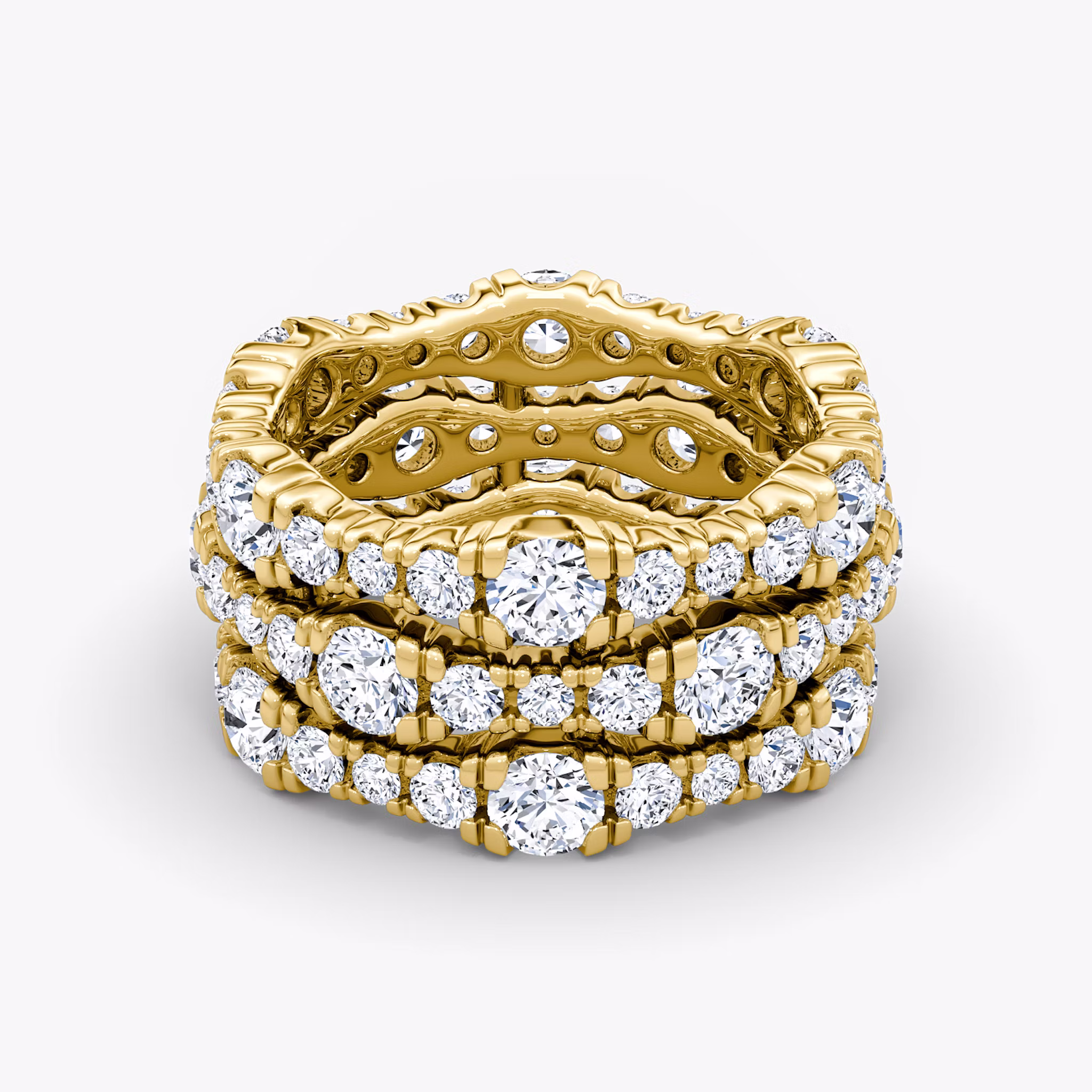 Multi Row Pavé Ring Round Brilliant | Yellow Gold