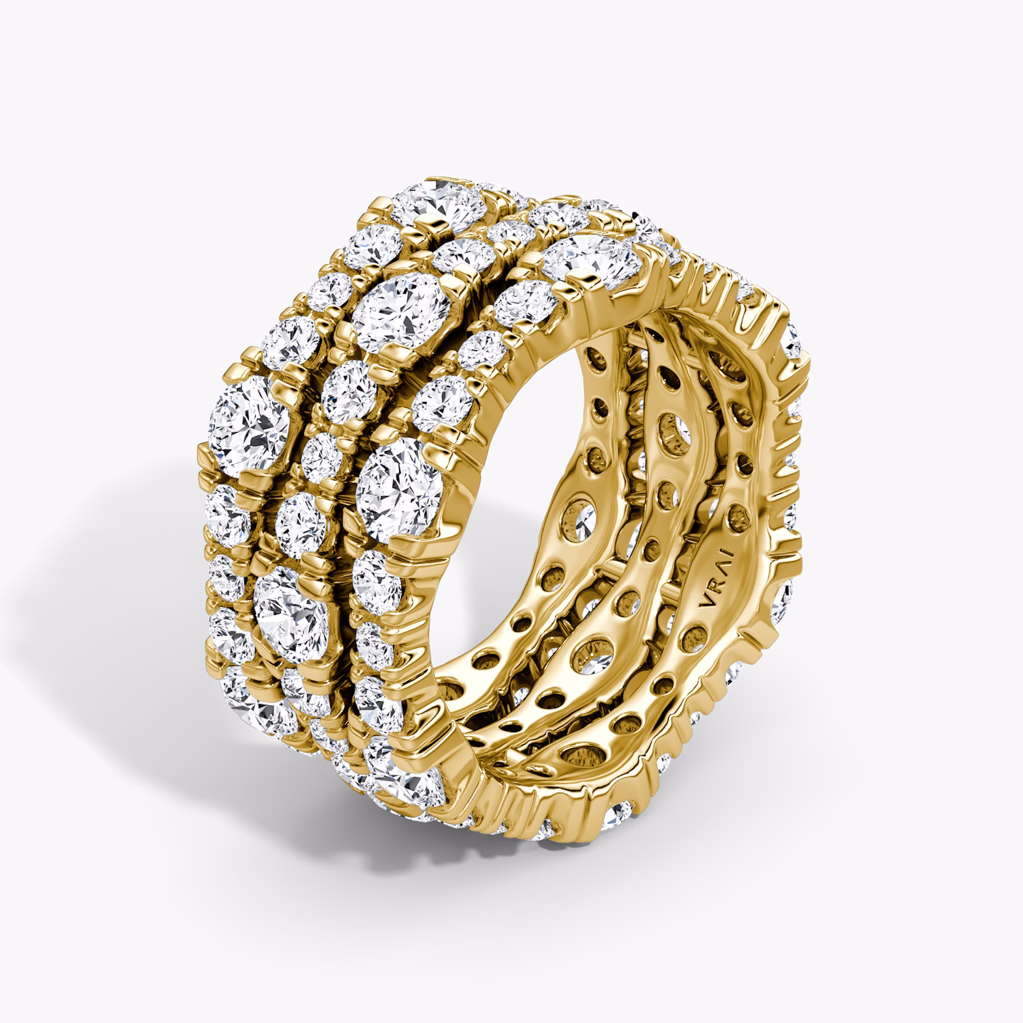 Multi Row Pavé Ring | Round Brilliant | 14k | Yellow Gold | diamondCount: 3
