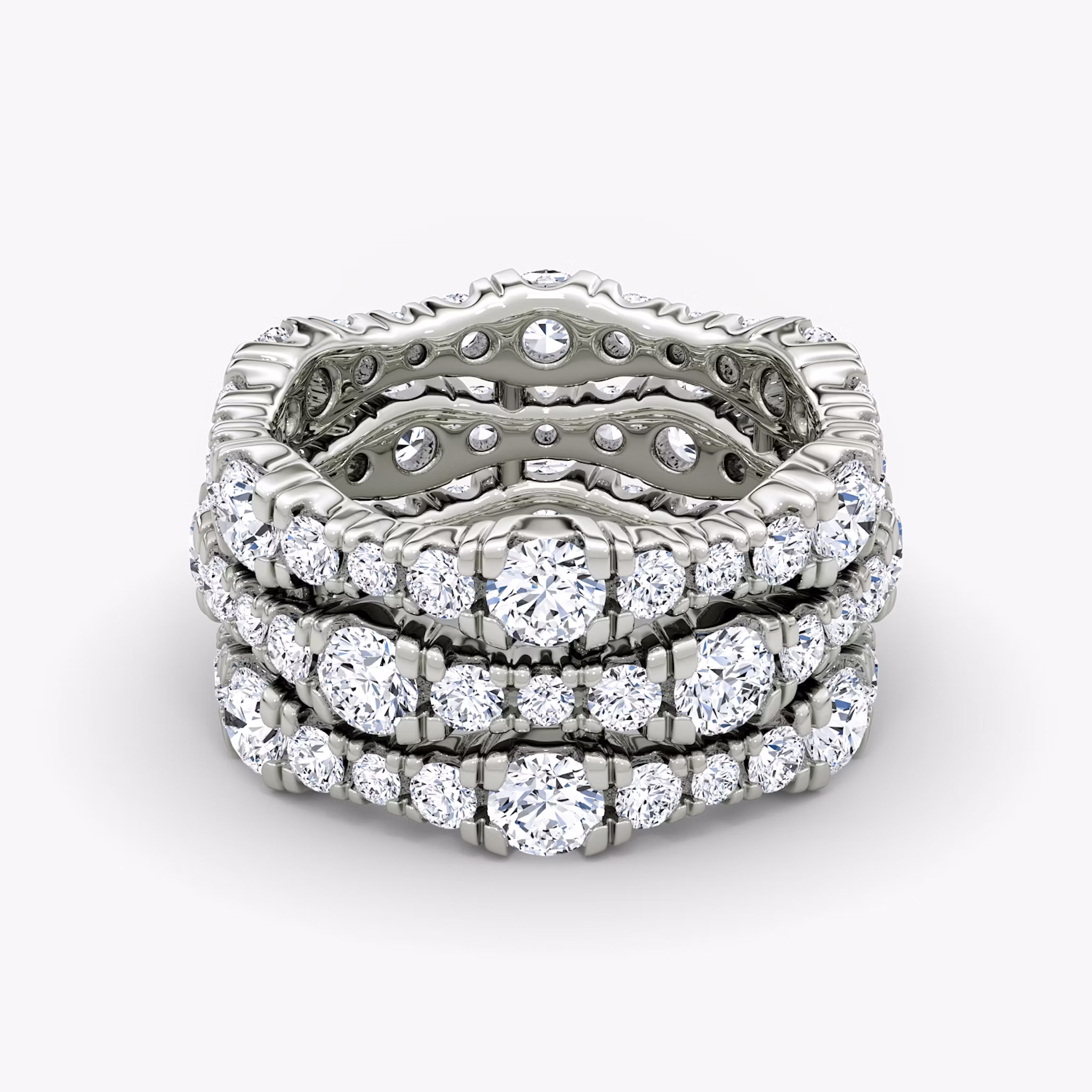 Multi Row Pavé Ring Round Brilliant | White Gold