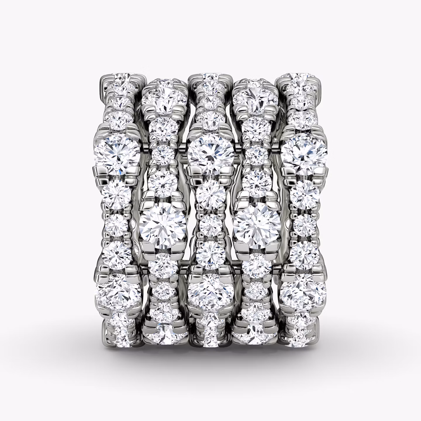 Multi Row Pavé Ring | Round Brilliant | 14k | White Gold | diamondCount: 5