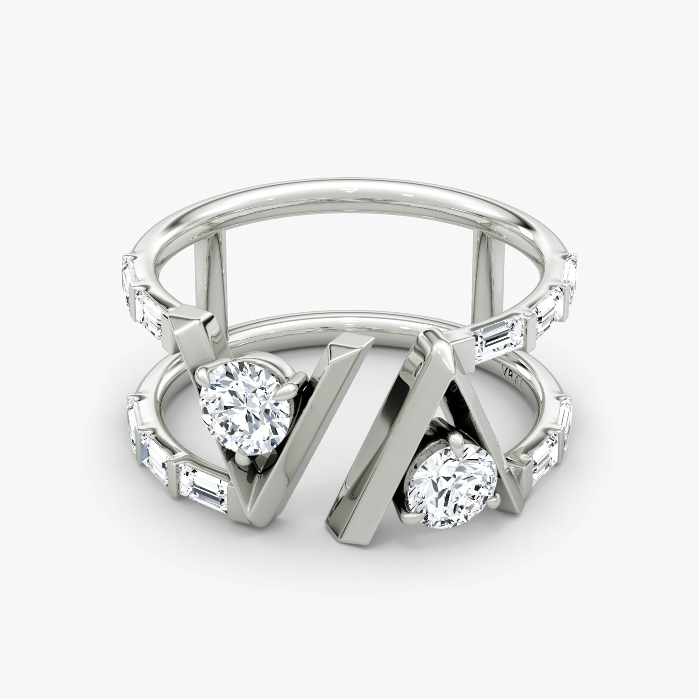 VRAI V Anillo de Doble Fila | Brillante | 14k | Oro blanco | bandAccent: Pavé | bandStoneShape: Baguette | diamondSize: original