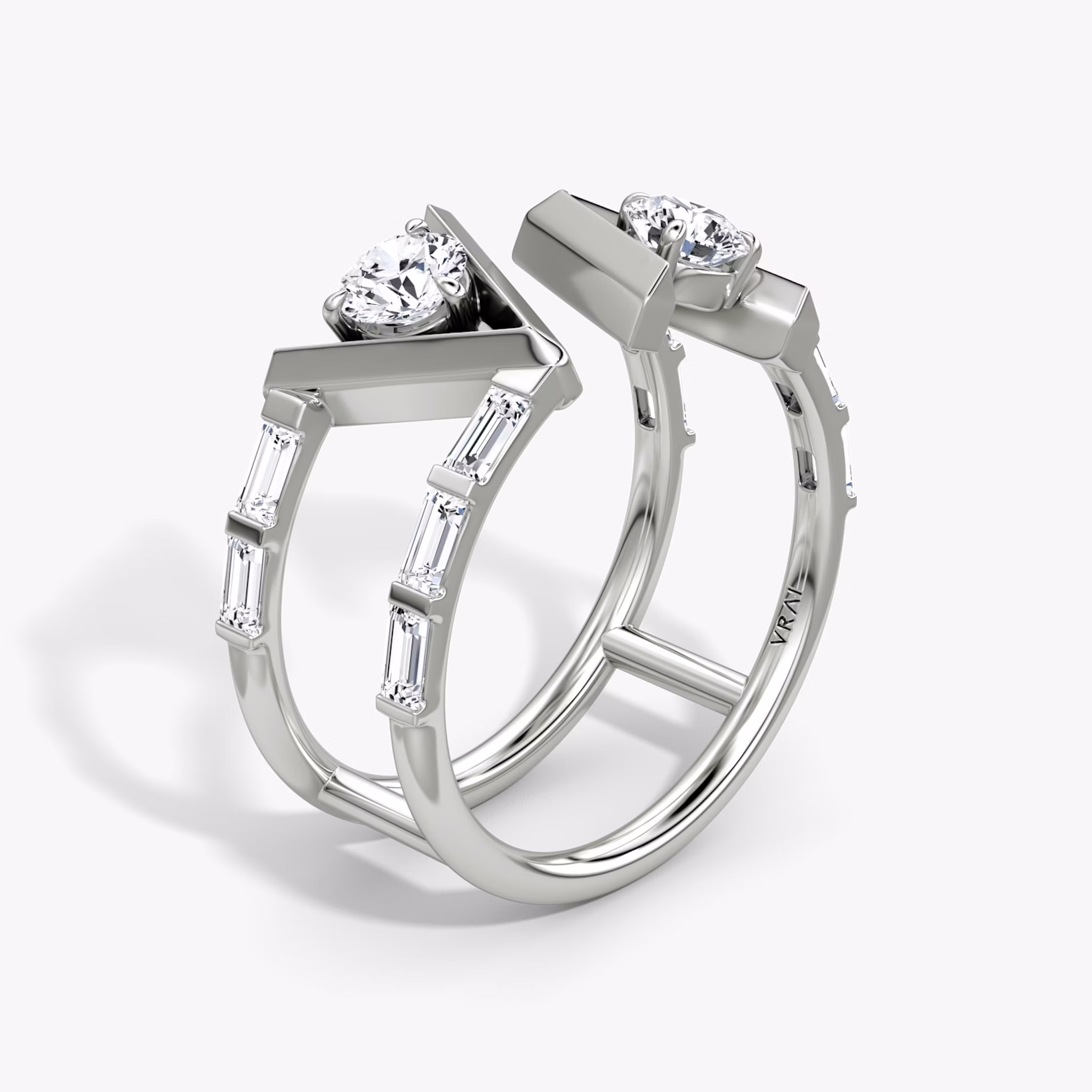 VRAI V Double Row Ring | Rund | 14k | Weißgold | bandAccent: Mit Pavé-Besatz | bandStoneShape: Baguette | diamondSize: original