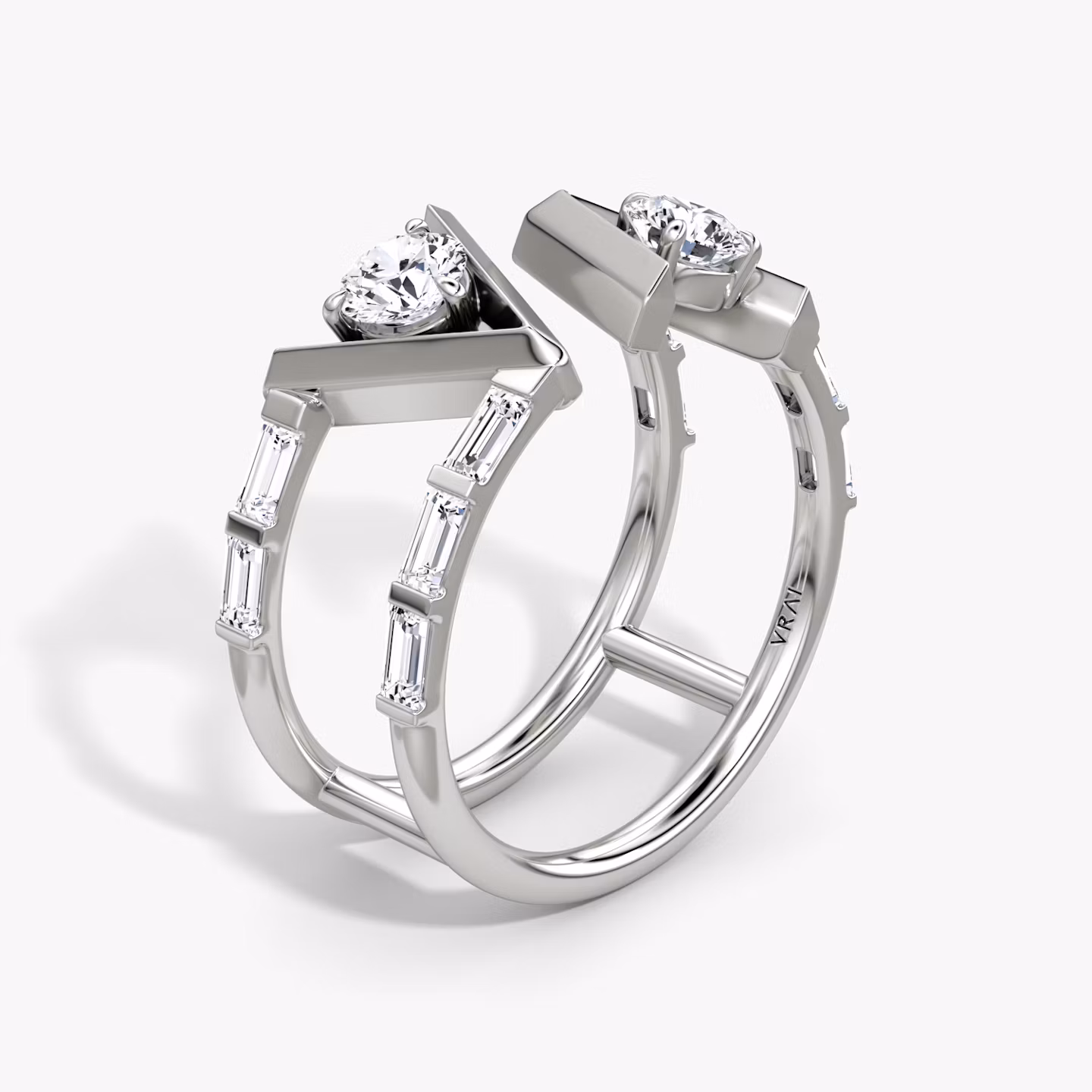 VRAI V Anillo de Doble Fila | Brillante | 14k | Oro blanco | bandAccent: Pavé | bandStoneShape: Baguette | diamondSize: original