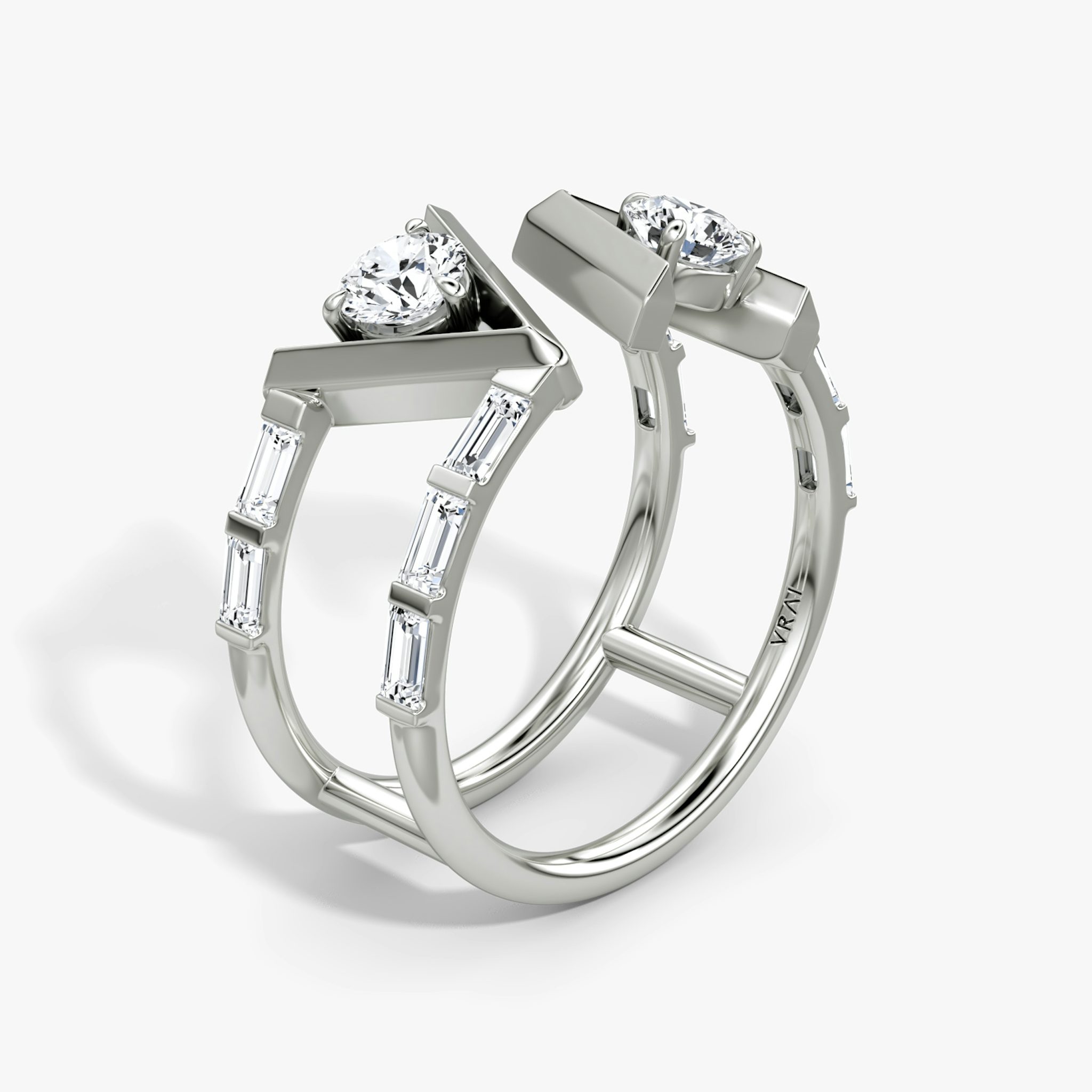 VRAI V Double Row Ring | Rund | 14k | Weißgold | bandAccent: Mit Pavé-Besatz | bandStoneShape: Baguette | diamondSize: original