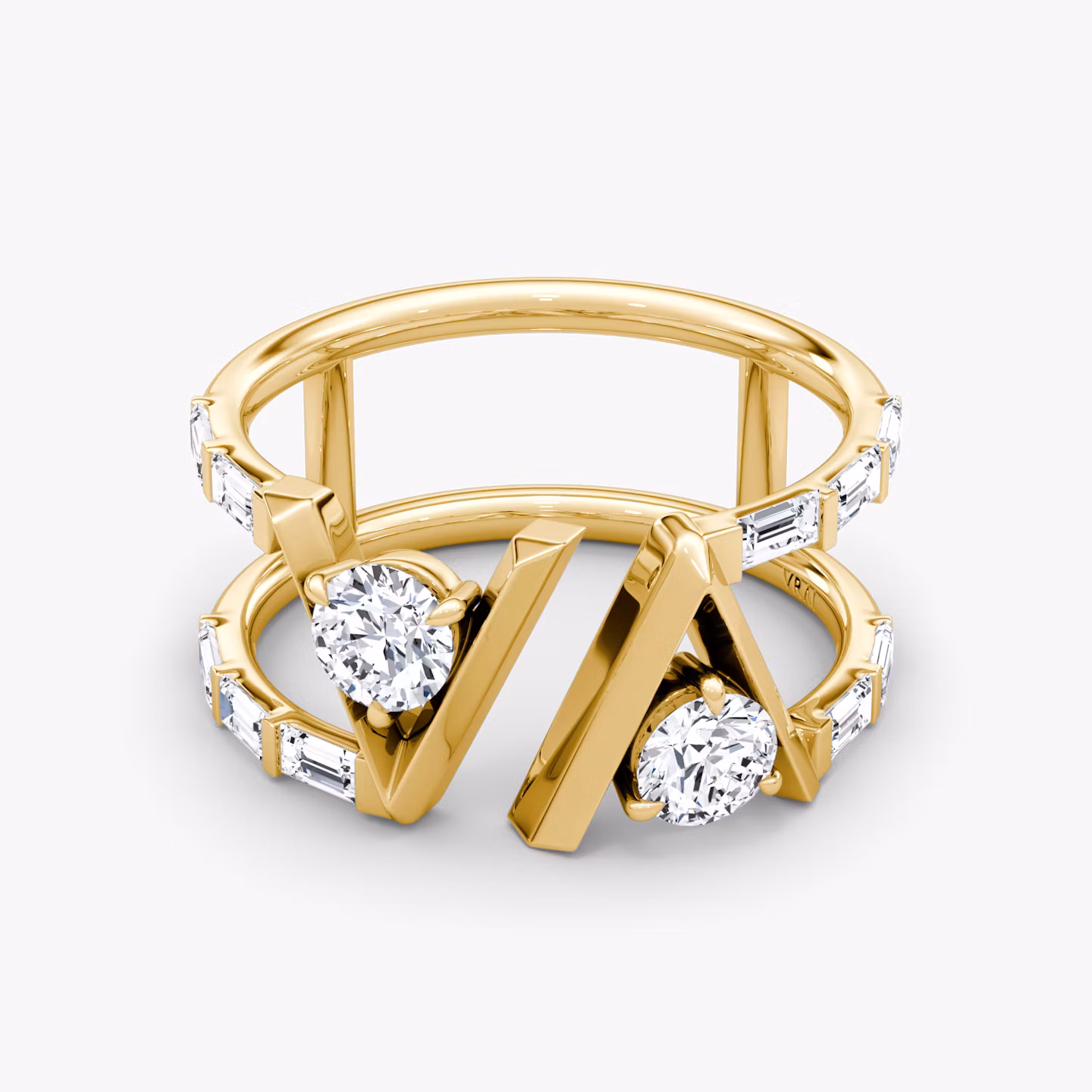 VRAI V Double Row Band | Round Brilliant | 14k | Yellow Gold | bandAccent: Pavé | bandStoneShape: Baguette | diamondSize: original