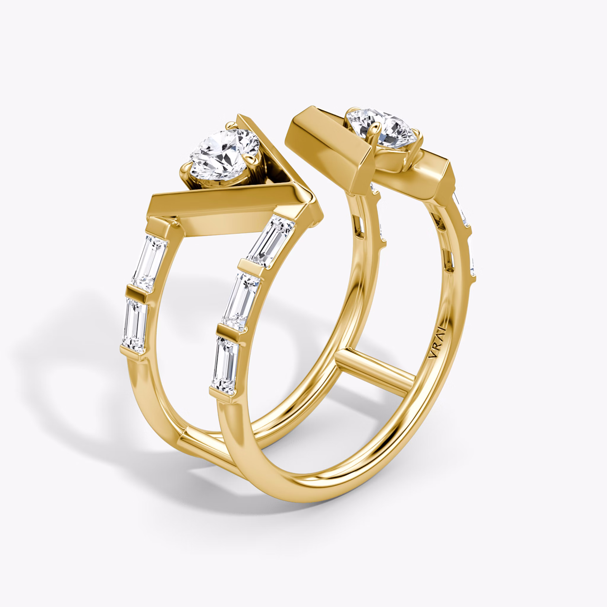 VRAI V Double Row Ring | Rund | 14k | Gelbgold | bandAccent: Mit Pavé-Besatz | bandStoneShape: Baguette | diamondSize: original