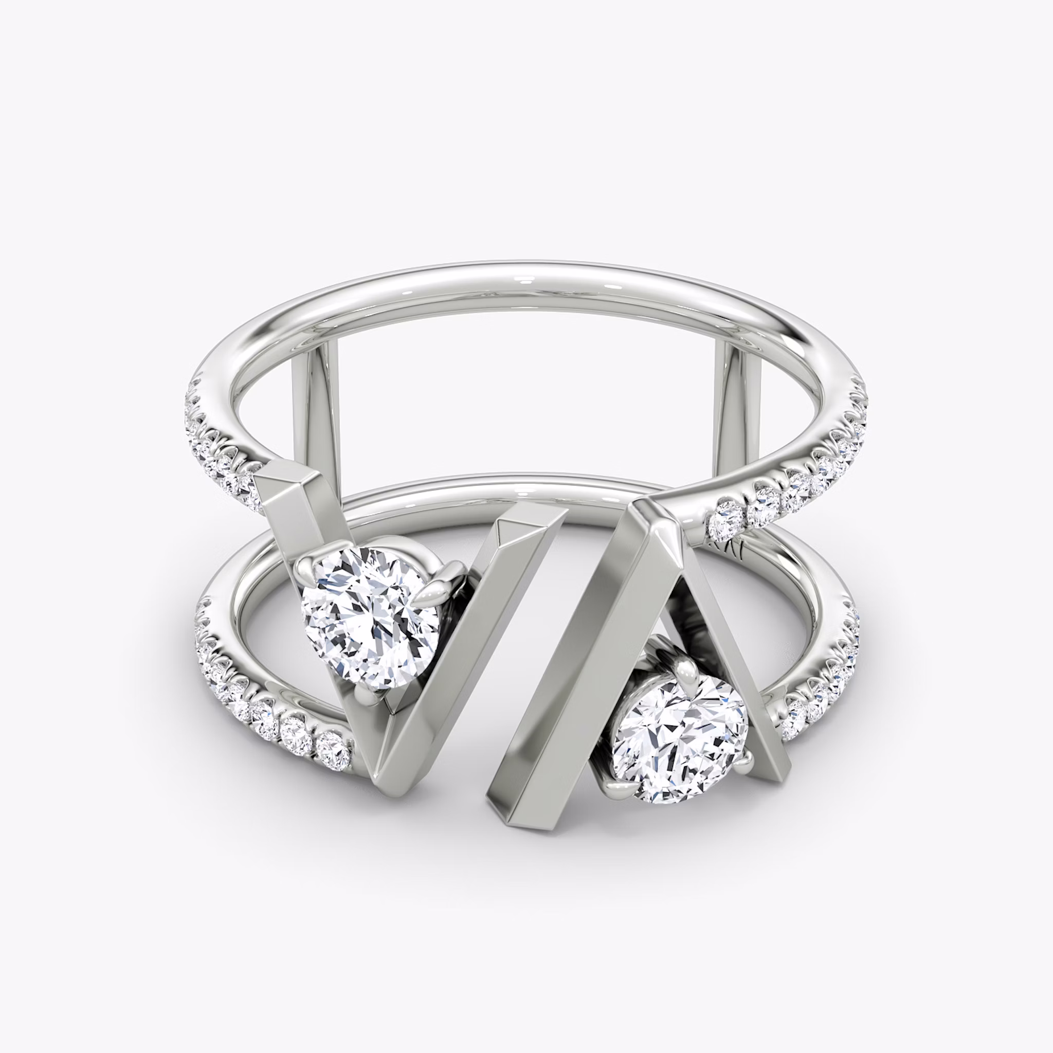 VRAI V Double Row Band | Round Brilliant | 14k | White Gold | bandAccent: Pavé | bandStoneShape: Round Brilliant | diamondSize: original