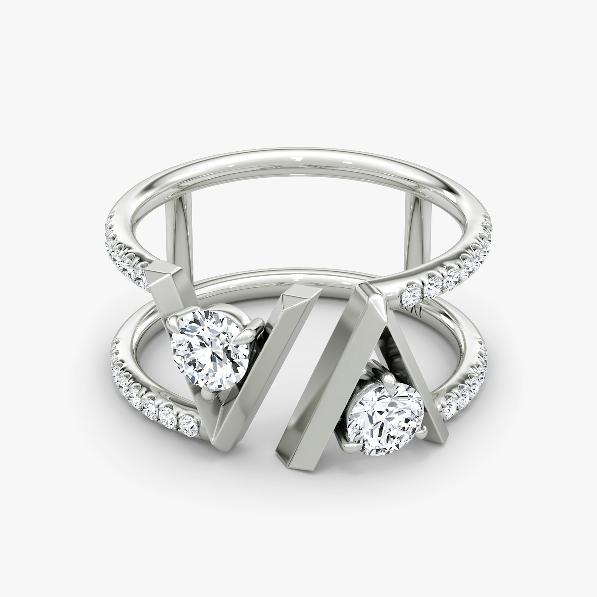 VRAI V Double Row Band | Round Brilliant | 14k | White Gold | bandAccent: Pavé | bandStoneShape: Round Brilliant | diamondSize: original