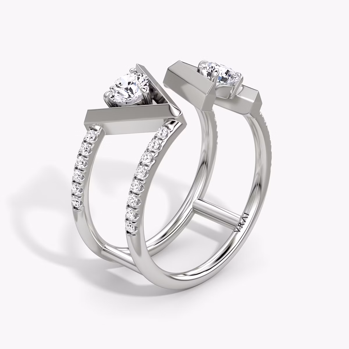 VRAI V Double Row Band | Round Brilliant | 14k | White Gold | bandAccent: Pavé | bandStoneShape: Round Brilliant | diamondSize: original