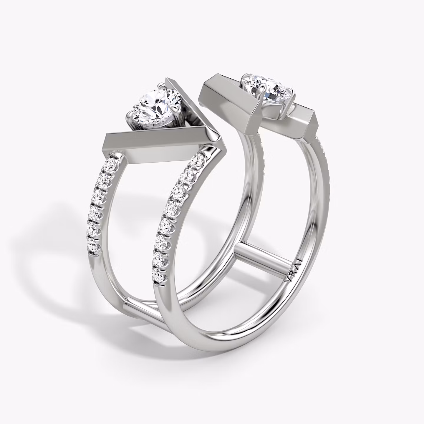 VRAI V Double Row Band | Round Brilliant | 14k | White Gold | bandAccent: Pavé | bandStoneShape: Round Brilliant | diamondSize: original