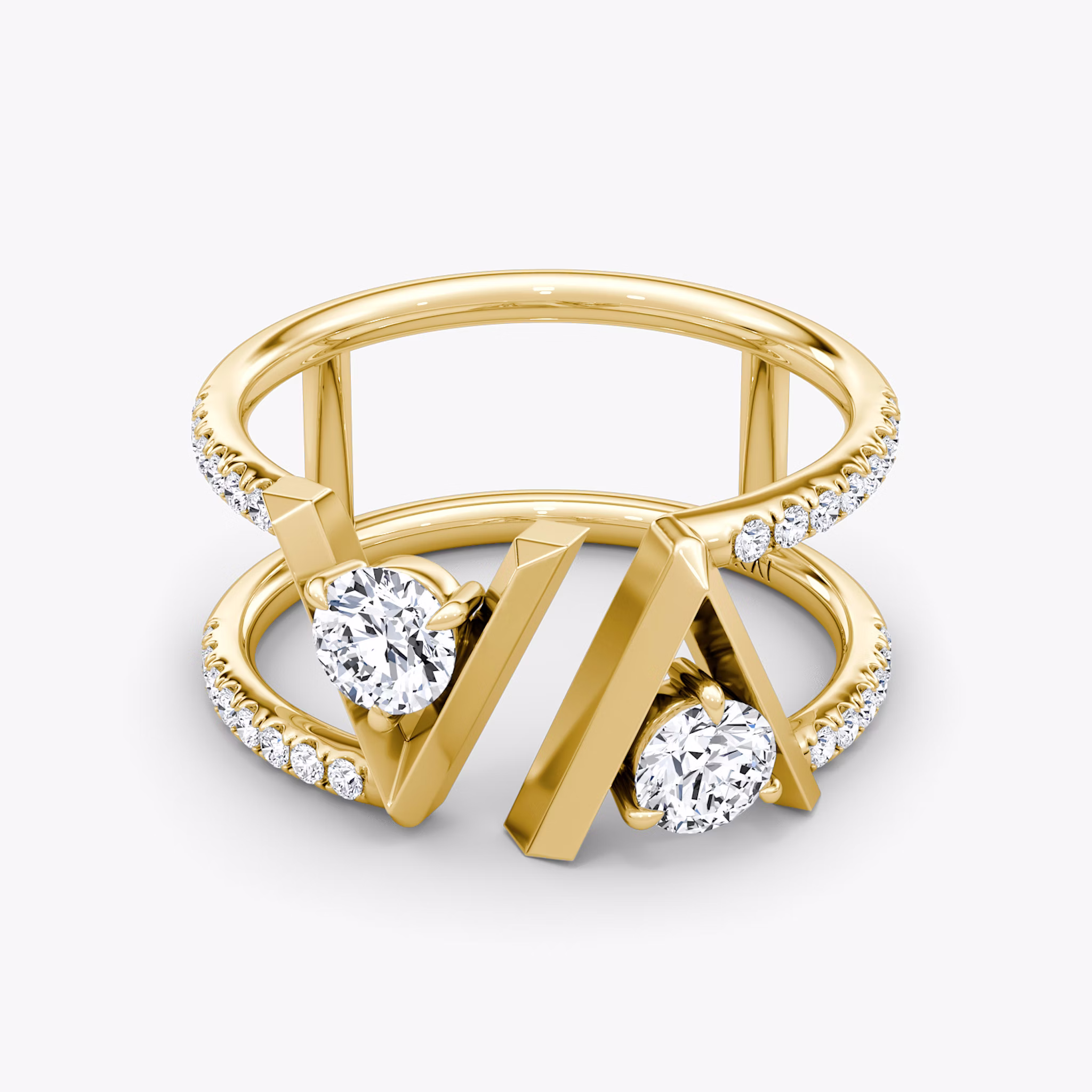 VRAI V Double Row Band | Round Brilliant | 14k | Yellow Gold | bandAccent: Pavé | bandStoneShape: Round Brilliant | diamondSize: original