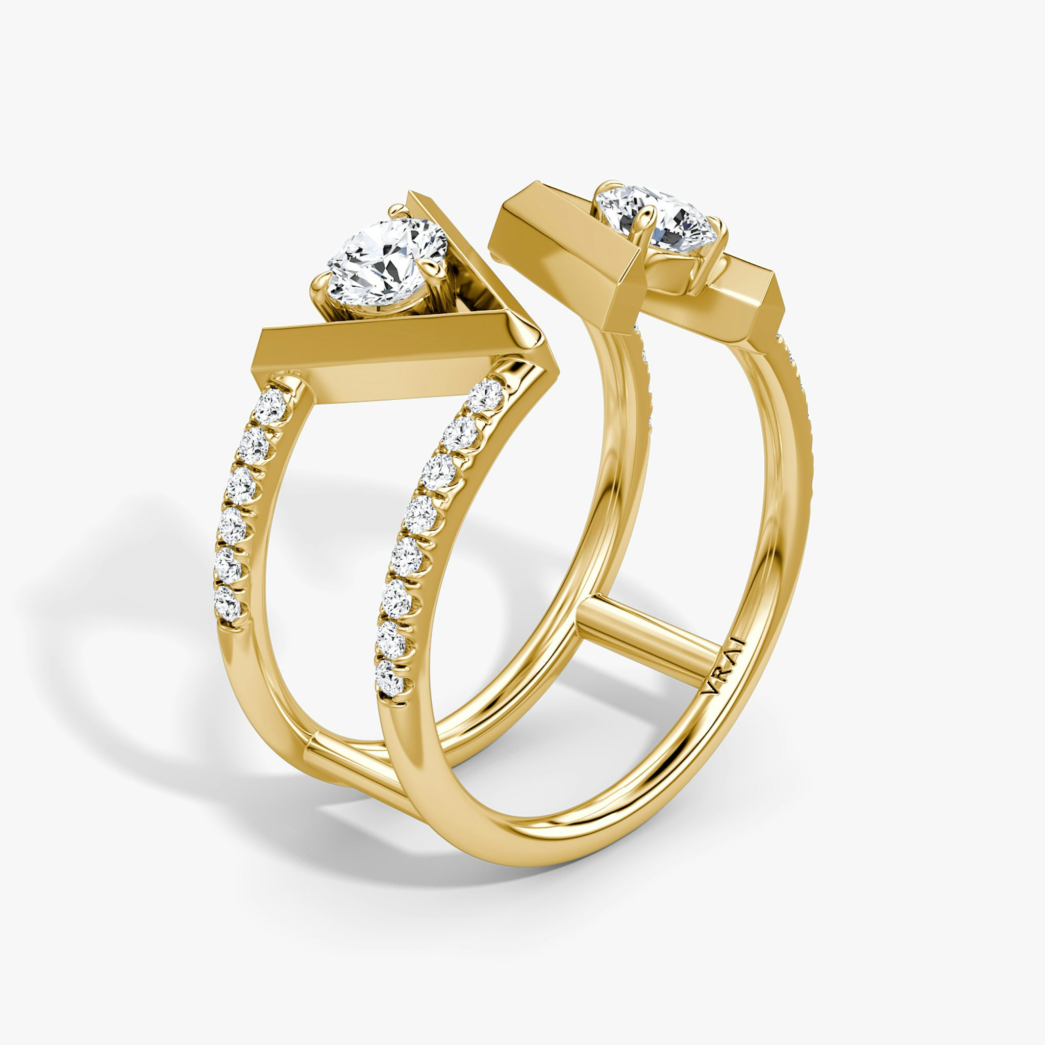 VRAI V Double Row Band | Round Brilliant | 14k | Yellow Gold | bandAccent: Pavé | bandStoneShape: Round Brilliant | diamondSize: original
