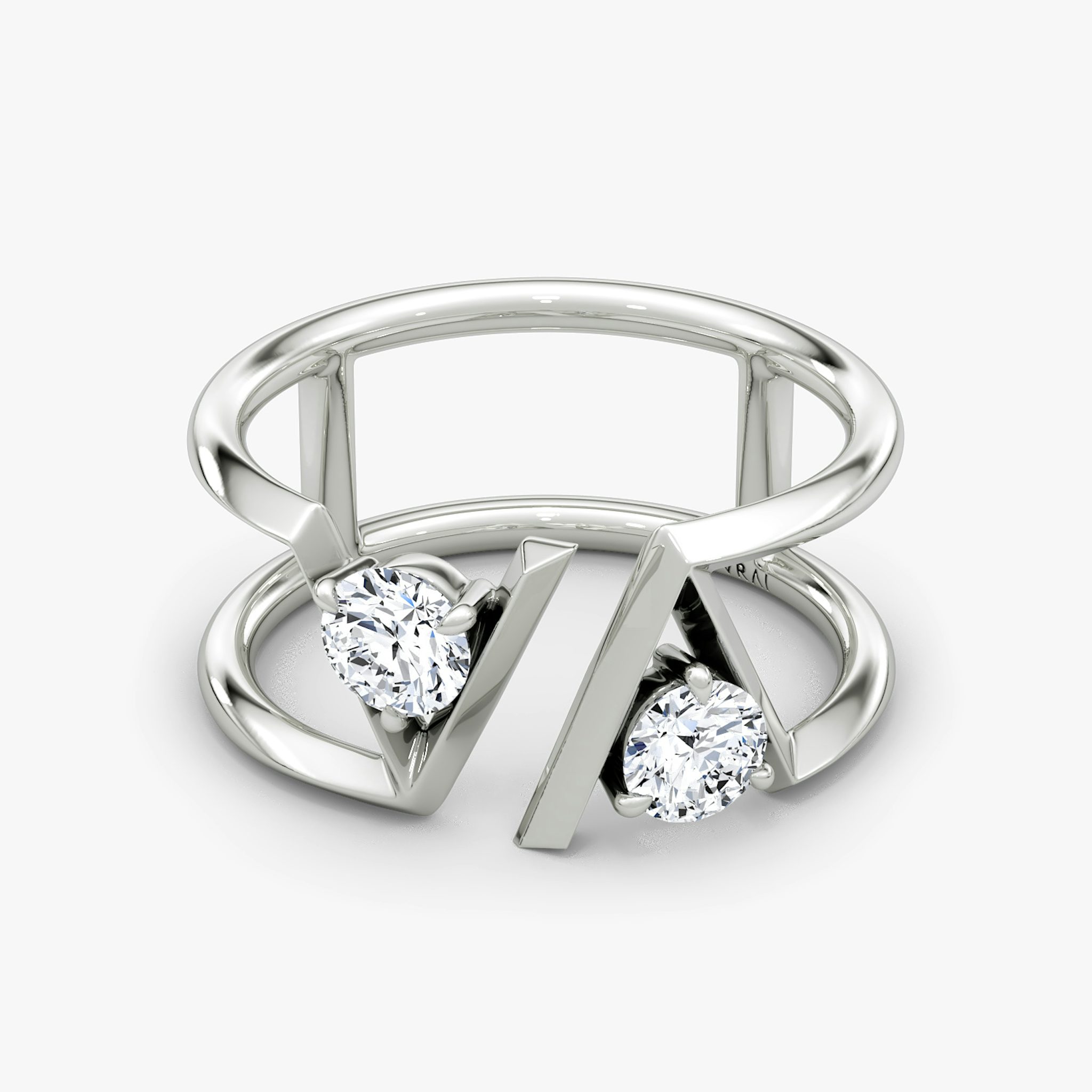 VRAI V Double Row Band | Round Brilliant | 14k | White Gold | bandAccent: Plain | diamondSize: original